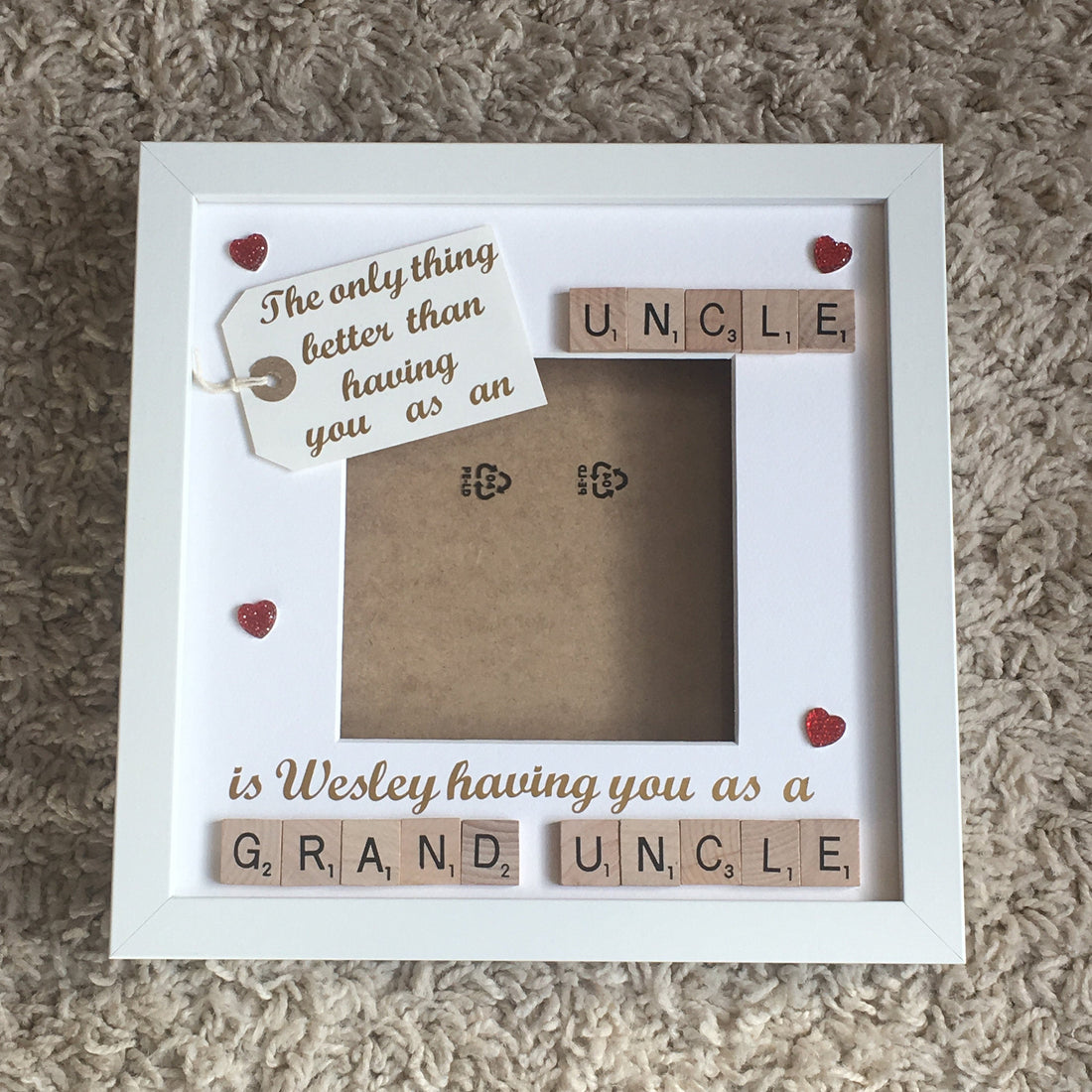 Great Uncle - Uncle Letter Tile Photo Frame - Personalised with name and decor.