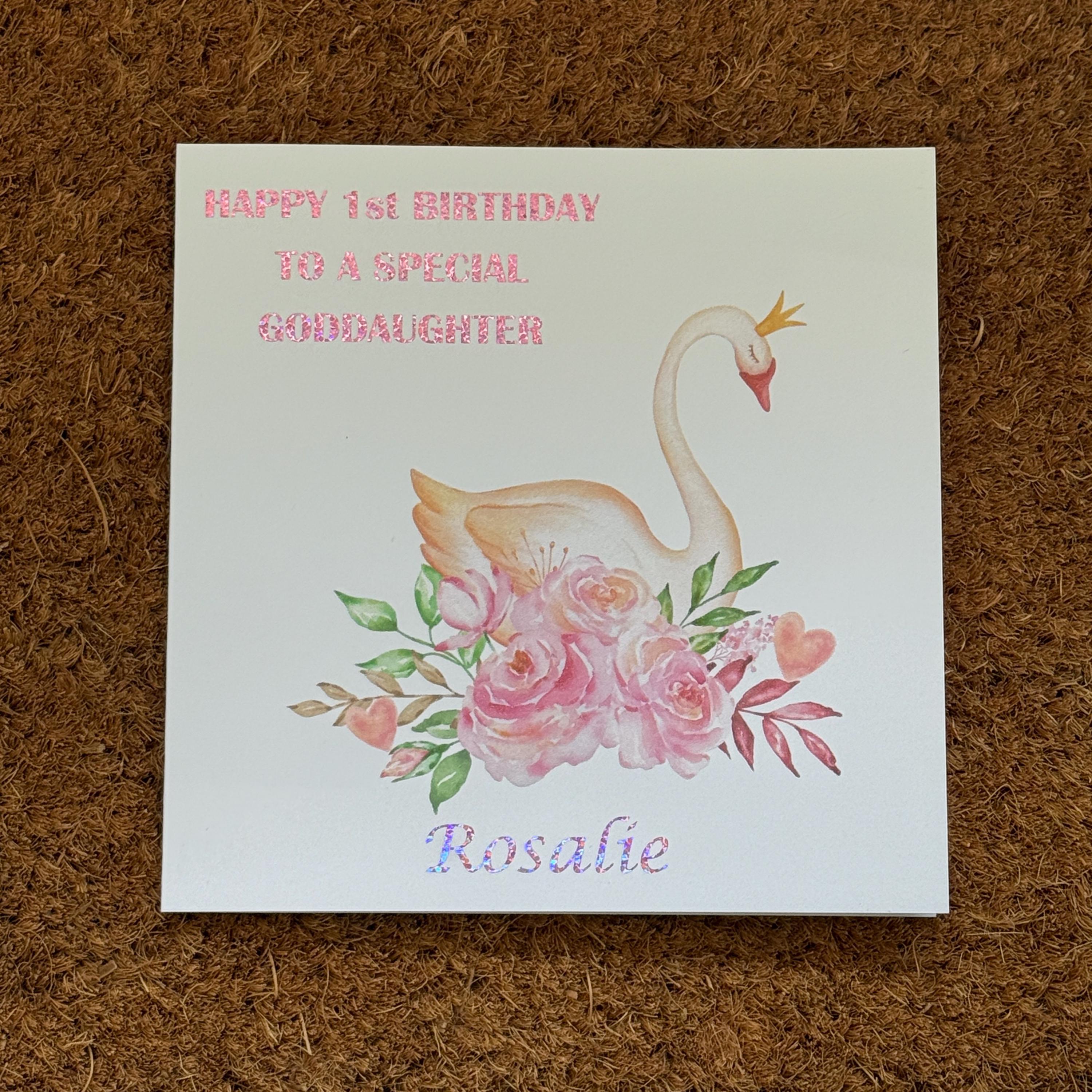 Princess Swan Birthday Card | Age, Name and Personalised Foiled Message | Girls Birthday |