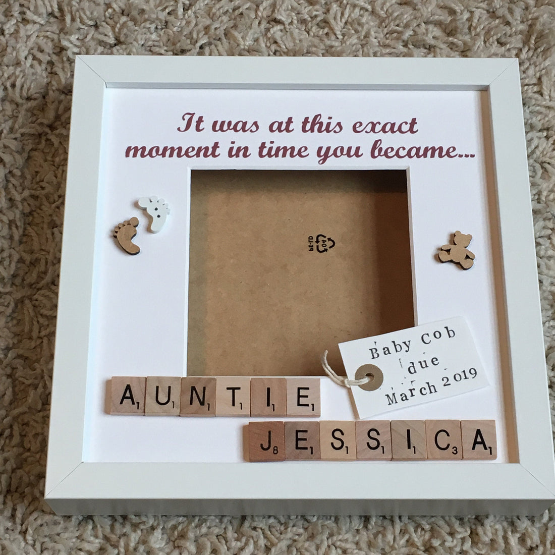 Exact Moment Pregnancy Announcement Personalised Scrabble Frame, New Baby Photo Frame