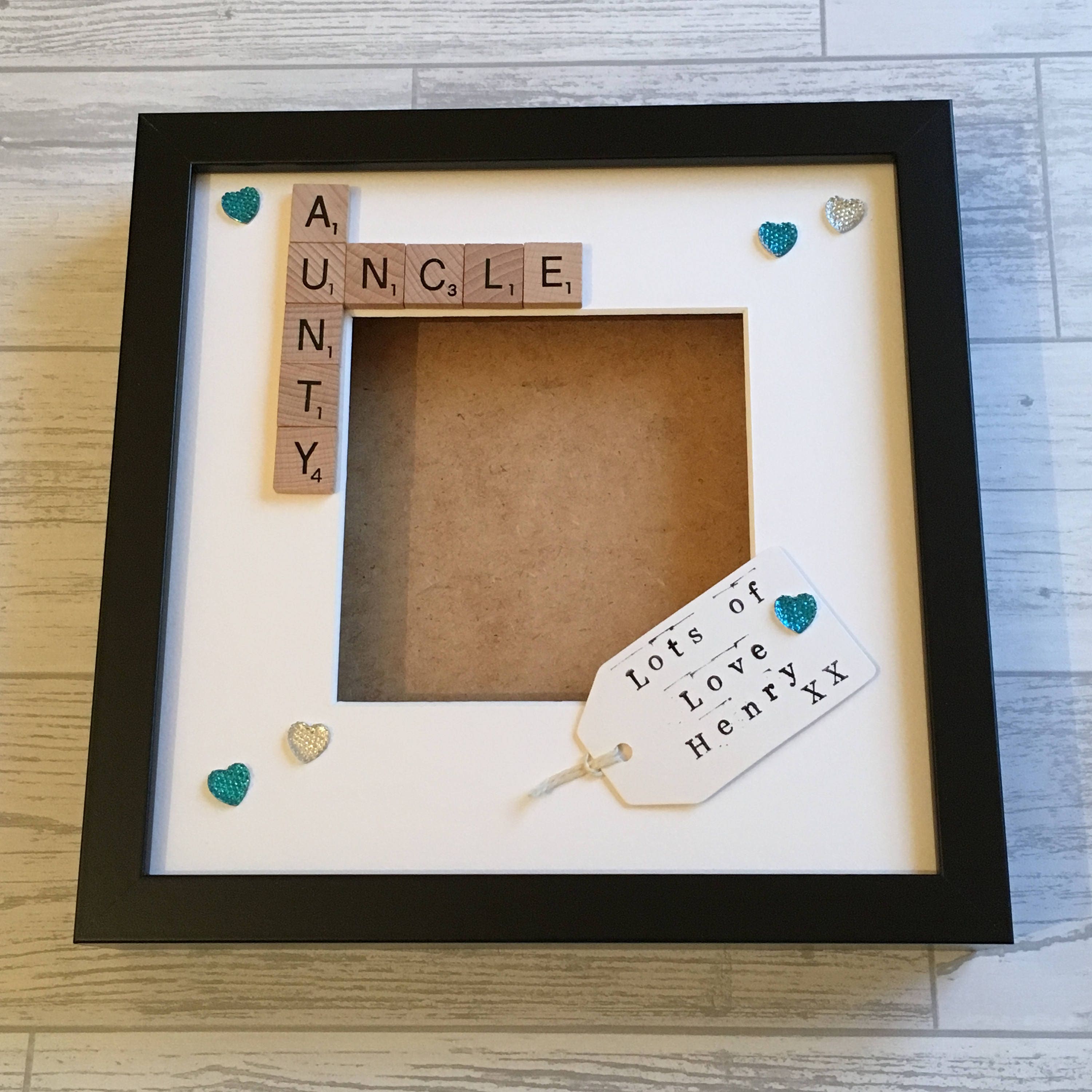 Auntie Uncle Letter Tile Photo Frame - Personalised message - Choice of colours