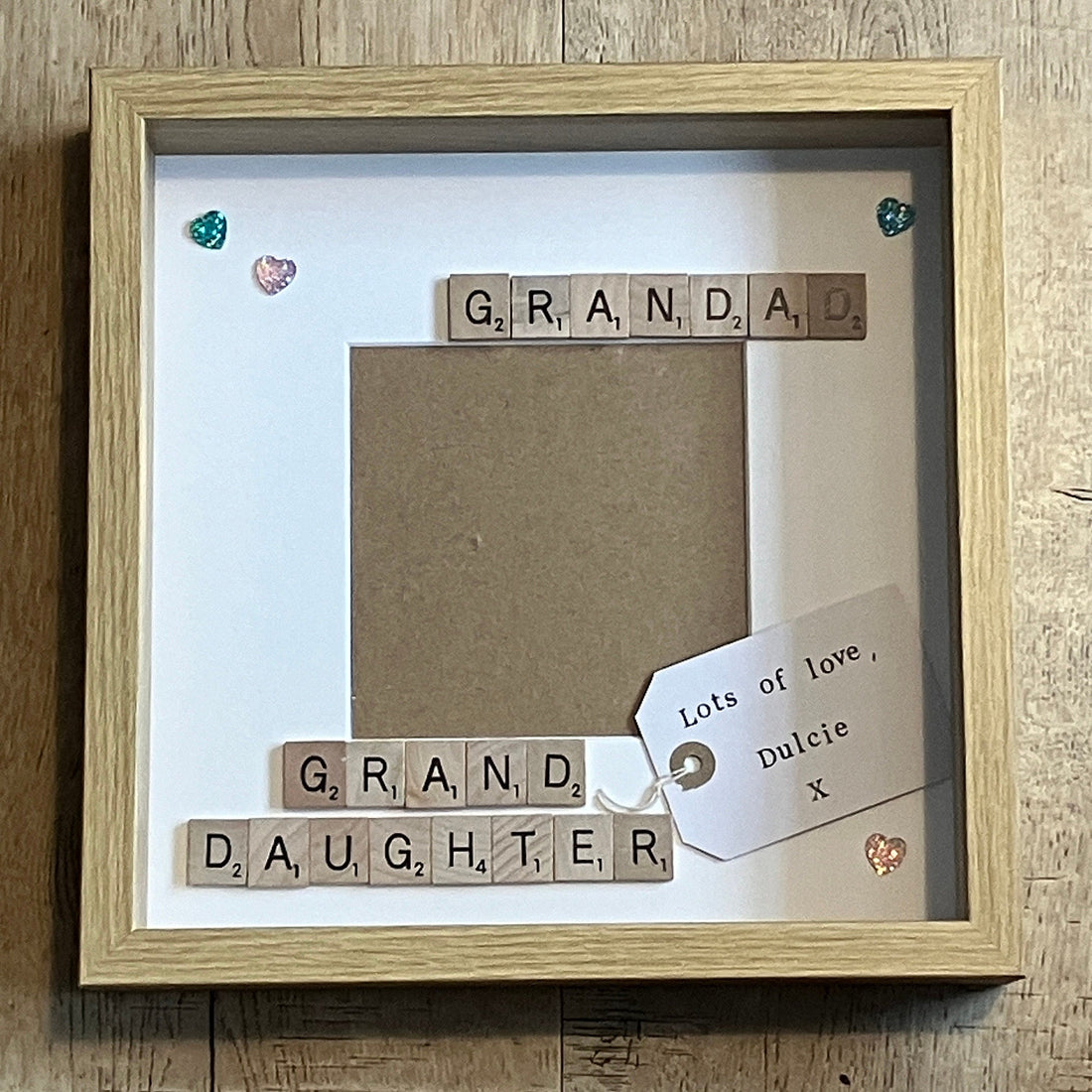 Granddad Granddaughter Letter Tile Photo Frame - Personalised Tag inside - Choice of colours