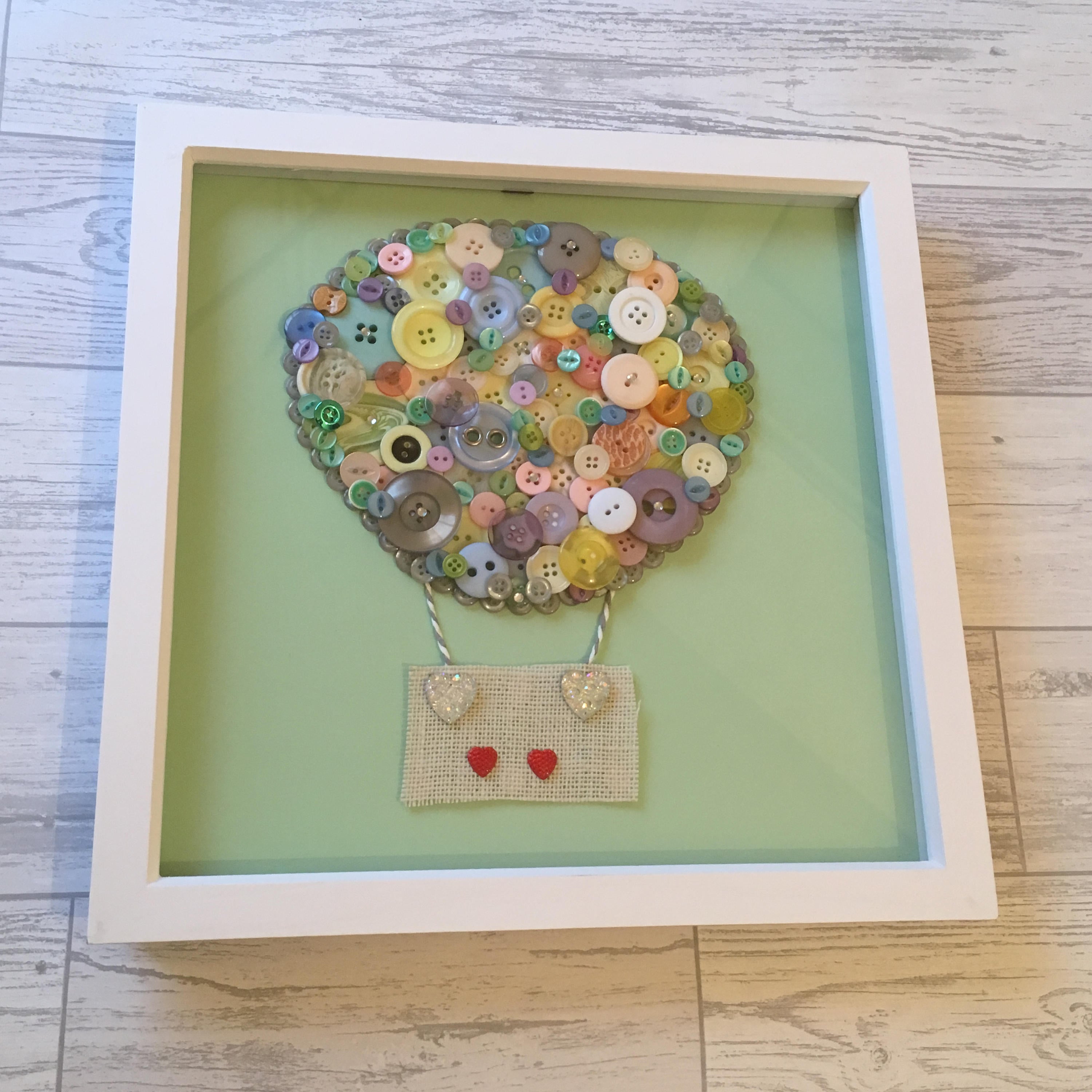 Hot Air Balloon Button Art Frame - Beautiful Nursery Art - Can be personalised.