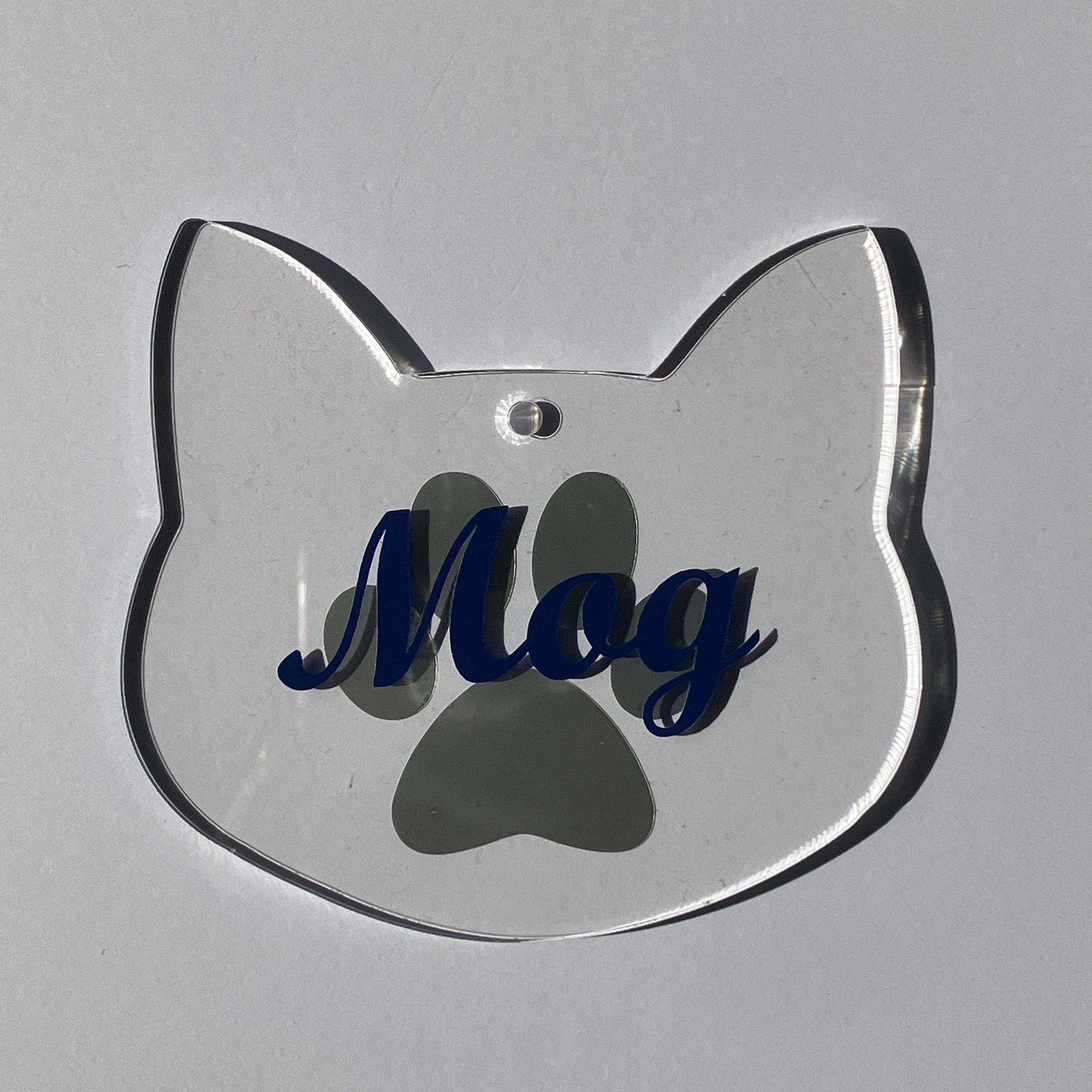 Cat Head Shaped Christmas Bauble – Acrylic Tree Decoration - Personalised with name