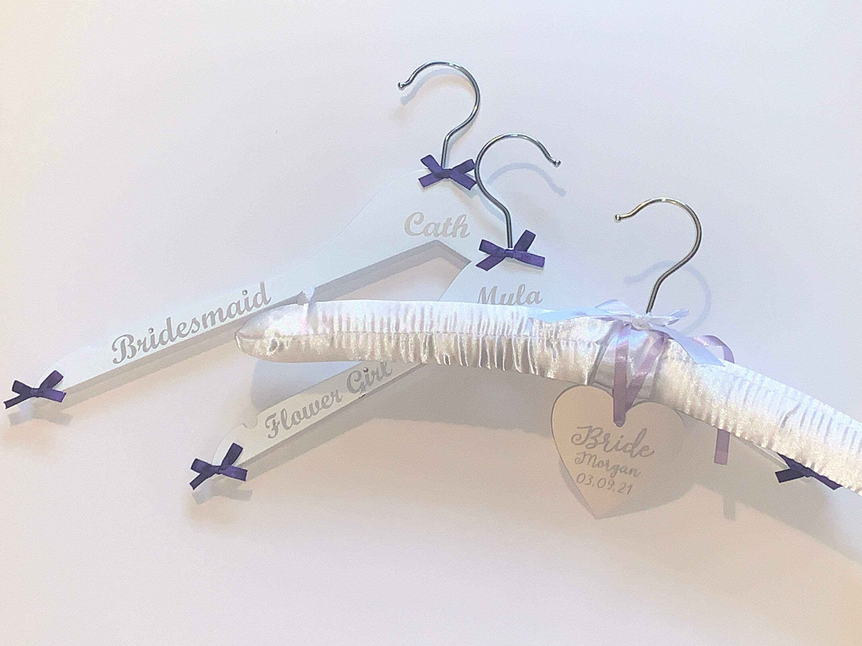 Satin Wedding Dress Hanger and Wooden Bridesmaids Hanger Set | Personalised
