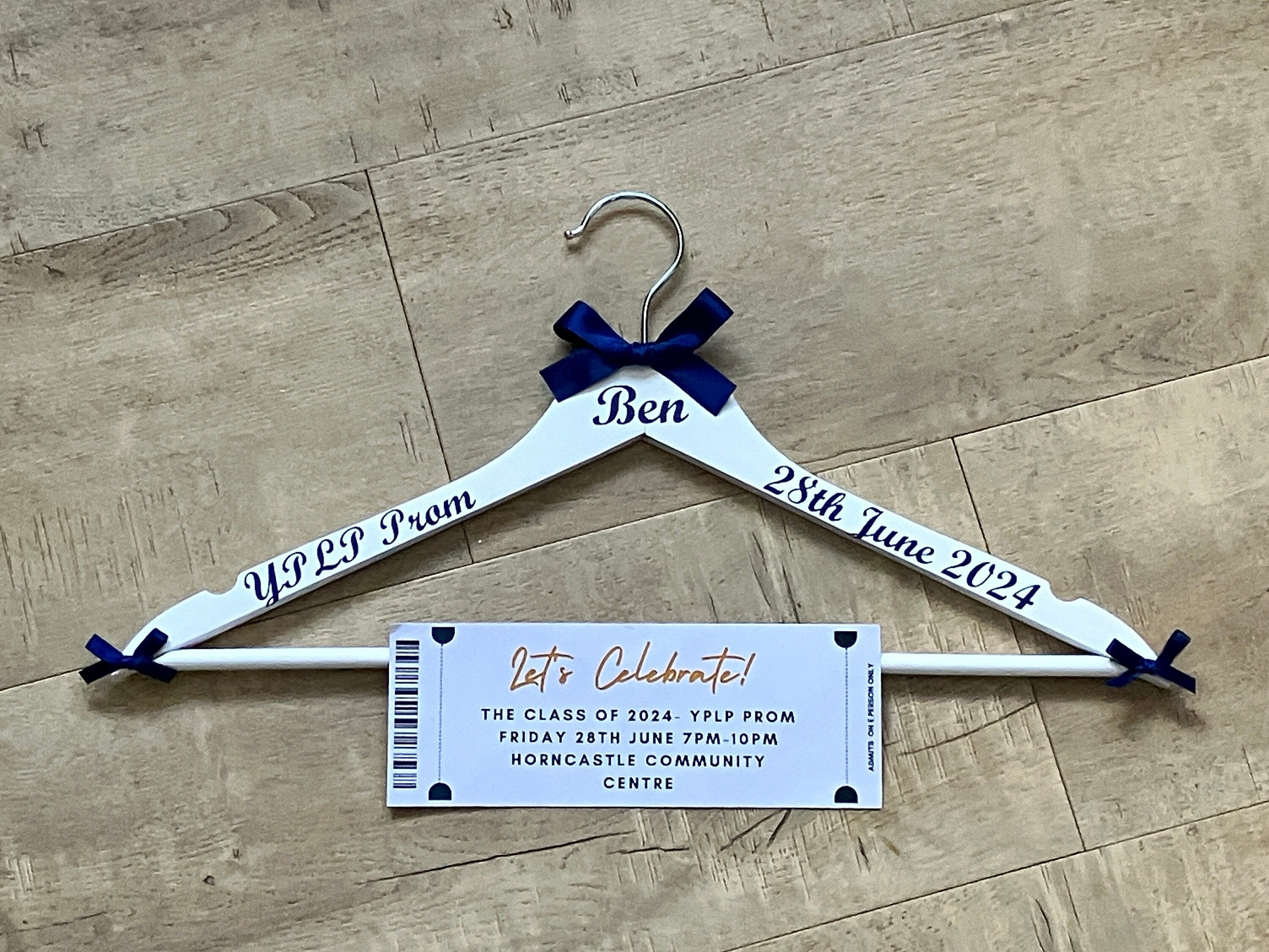 Prom Dress Hanger, Keepsake Photo Prop.Personalised with name, date and school.