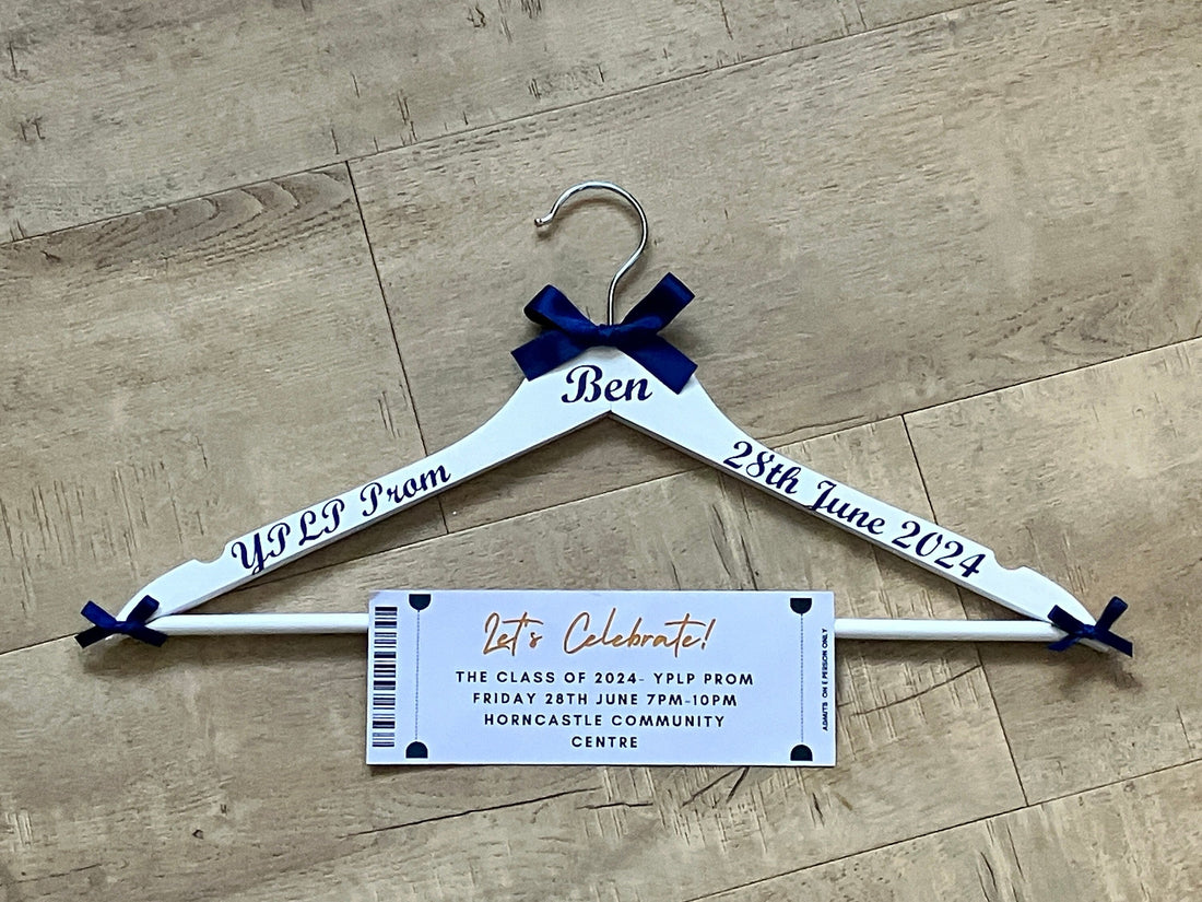Prom Dress Hanger, Keepsake Photo Prop.Personalised with name, date and school.