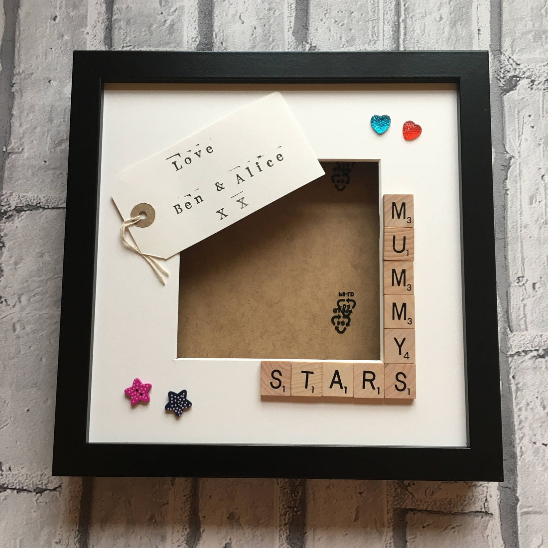 Mummy's Stars Angels Monsters Letter Tile Photo Frame with personalised message.