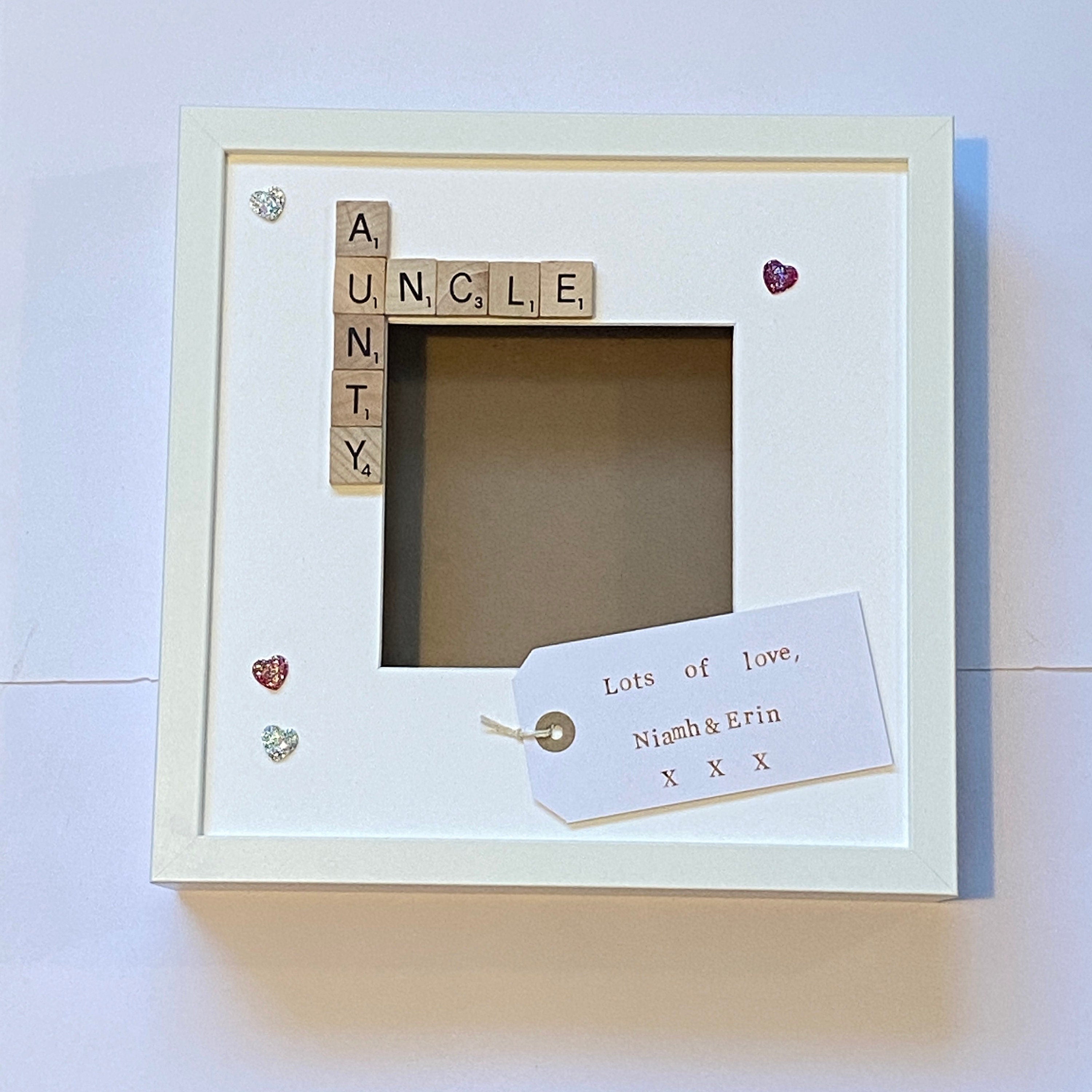 Auntie Uncle Letter Tile Photo Frame - Personalised message - Choice of colours