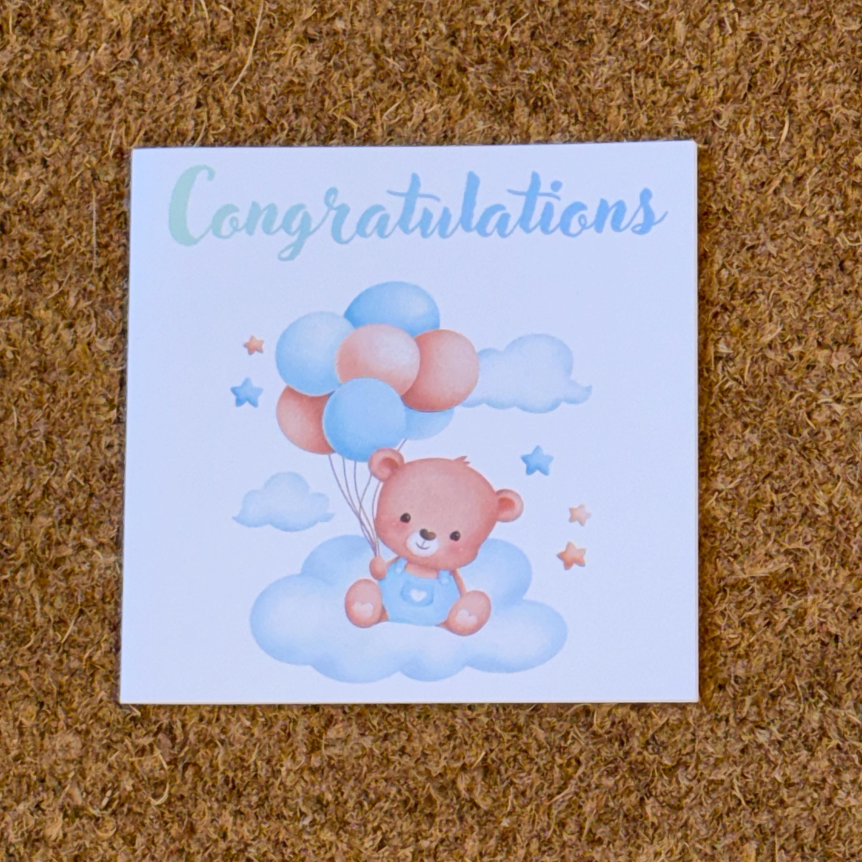 Baby Congratulations Card | Bear & Balloons, Newborn Gift
