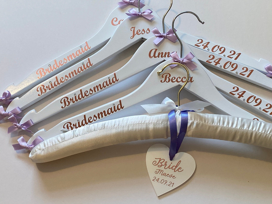 Satin Wedding Dress Hanger and Wooden Bridesmaids Hanger Set | Personalised