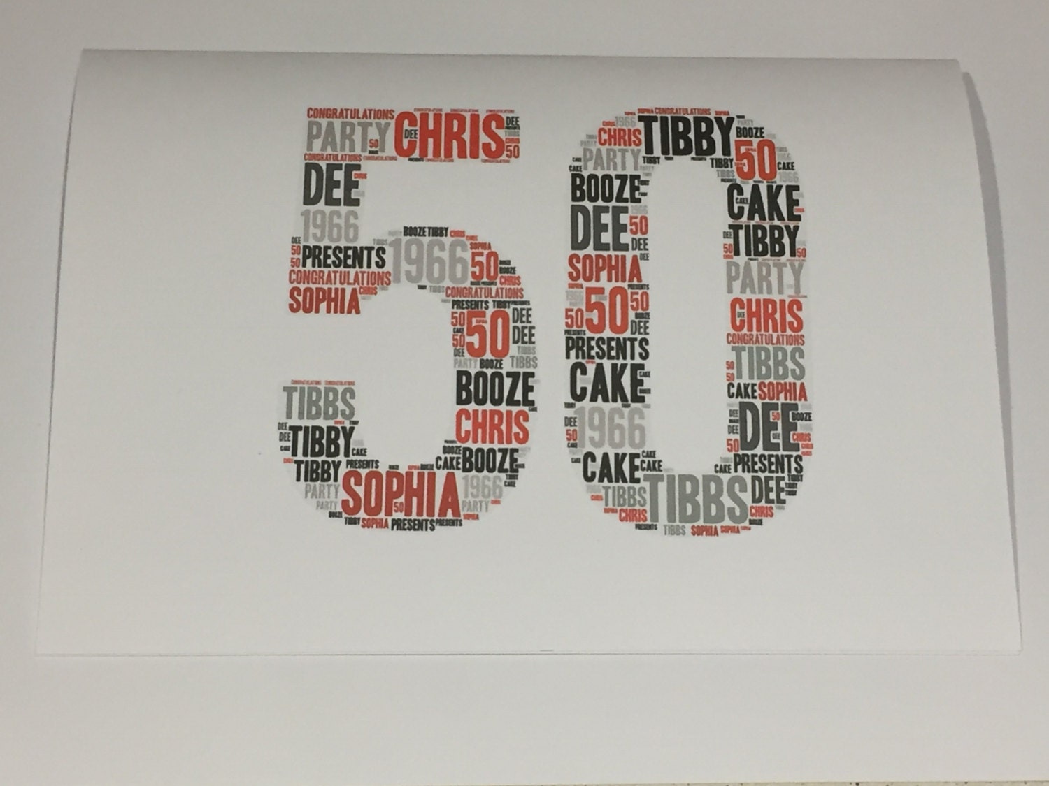 Birthday Age Number Word Art Print | Framed A4 | Personalised with your words.