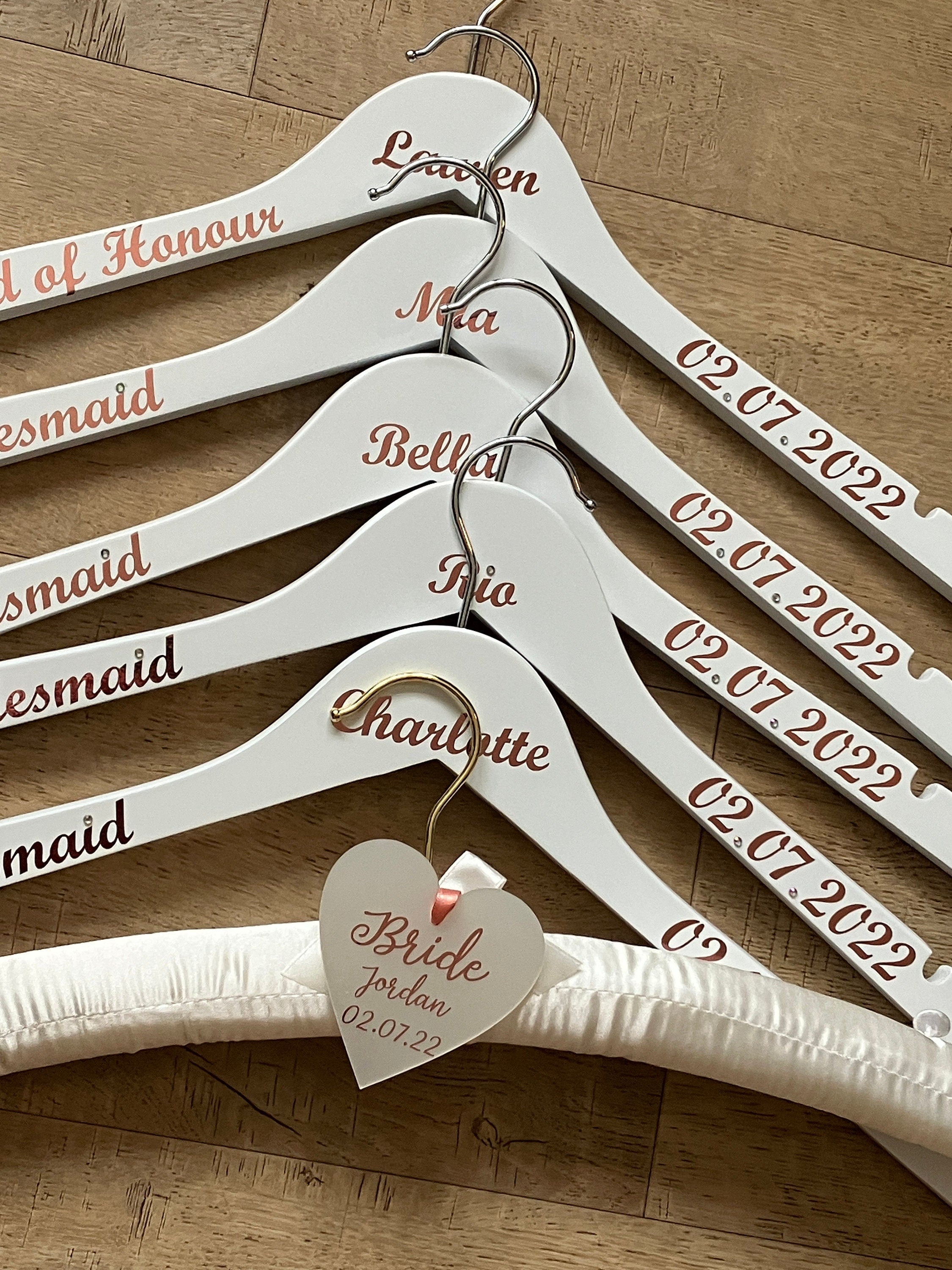 Satin Wedding Dress Hanger and Wooden Bridesmaids Hanger Set | Personalised