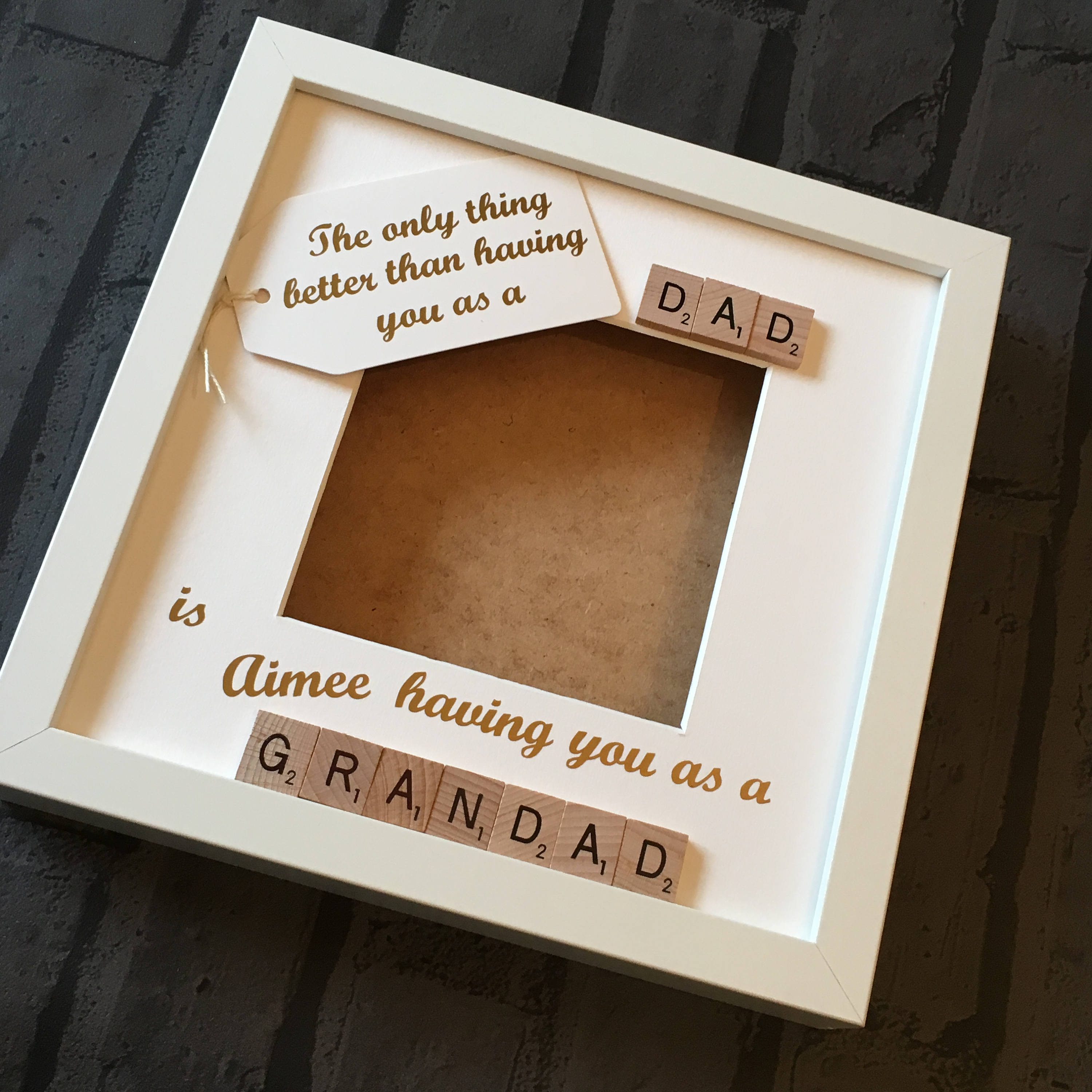 Dad to Grandad Personalised Letter Tile Photo Frame - Celebrating Dad and Grandad