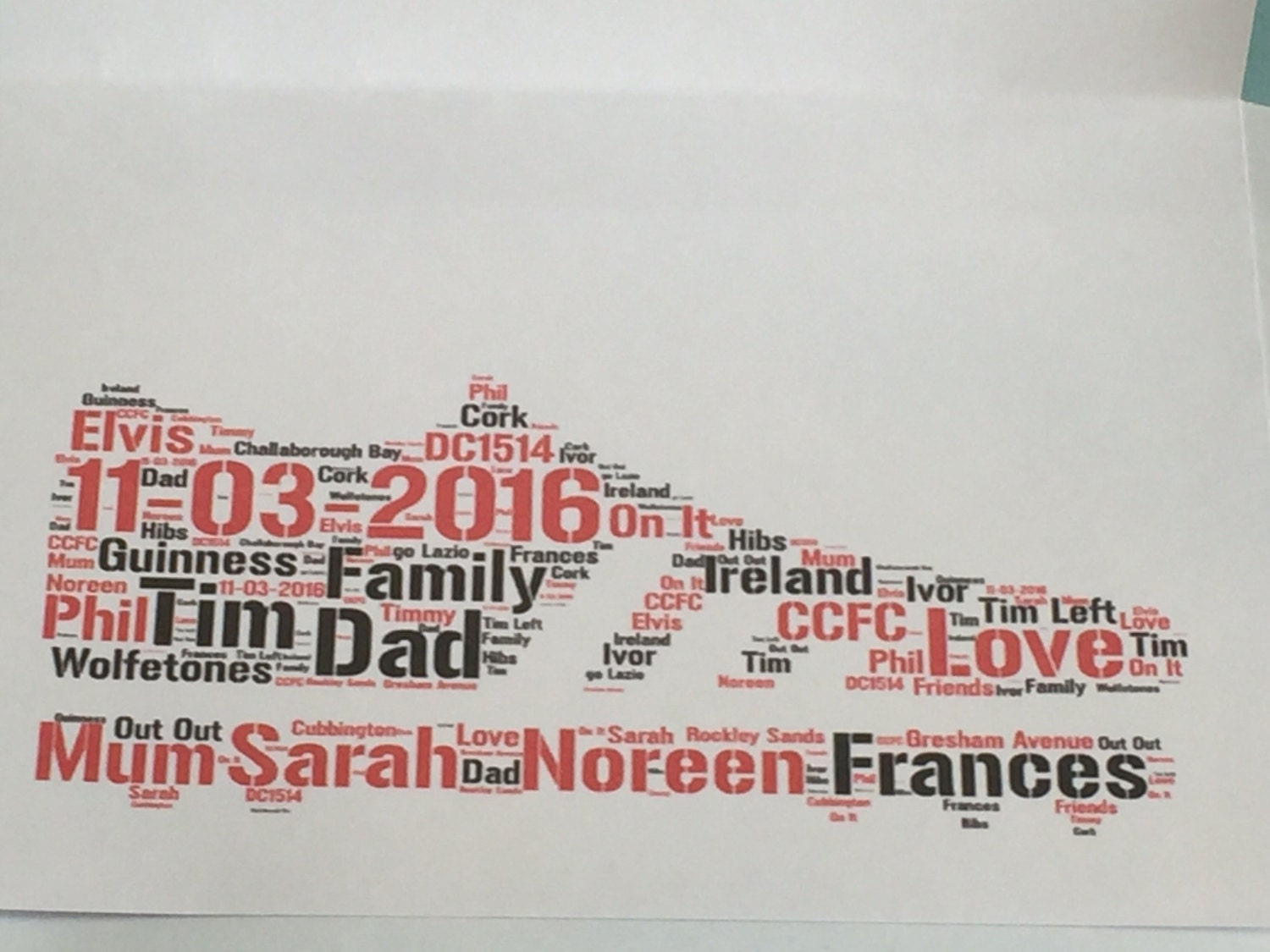 Customised Word Art Card - Your choice of shape, words and colours to create a unique card.