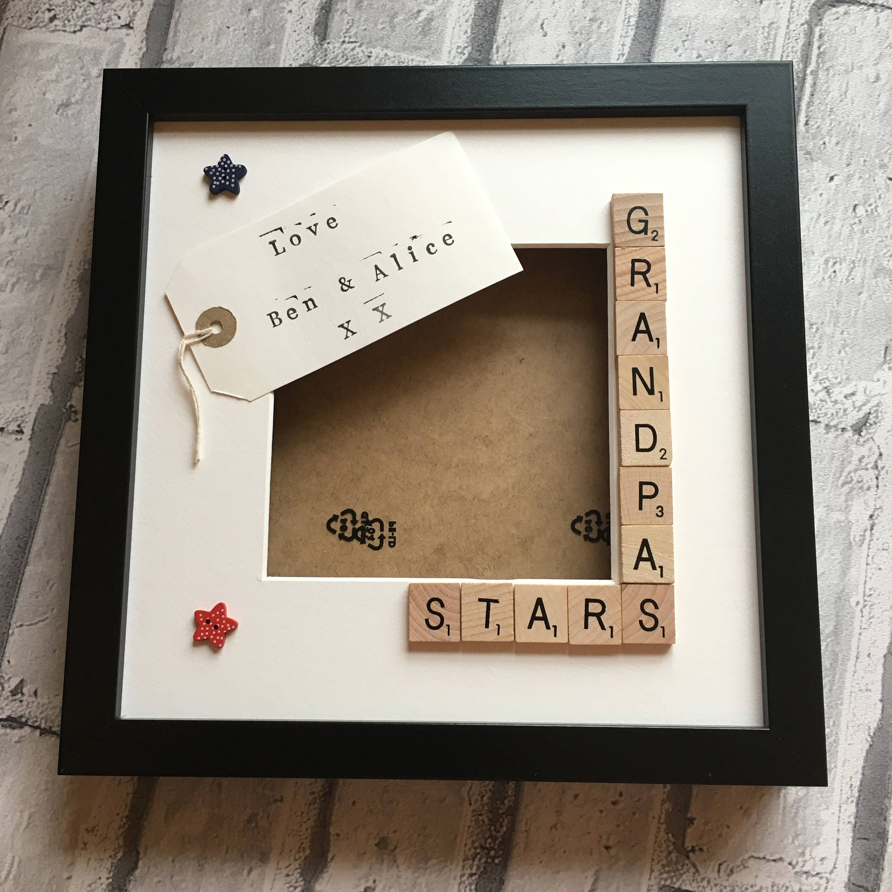 Grandad's Stars, Monsters or Angels Scrabble Art Photo Frame | Personalised Message.