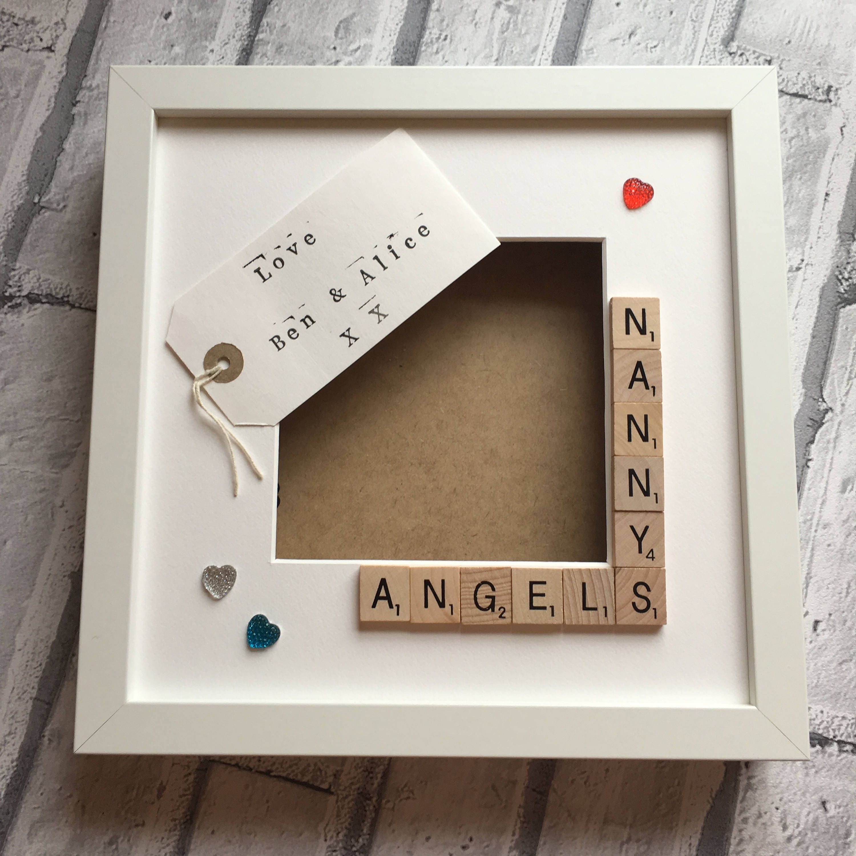 Nanny's Angels, Monsters or Stars Letter Tile Photo Frame - With personalised message inside.