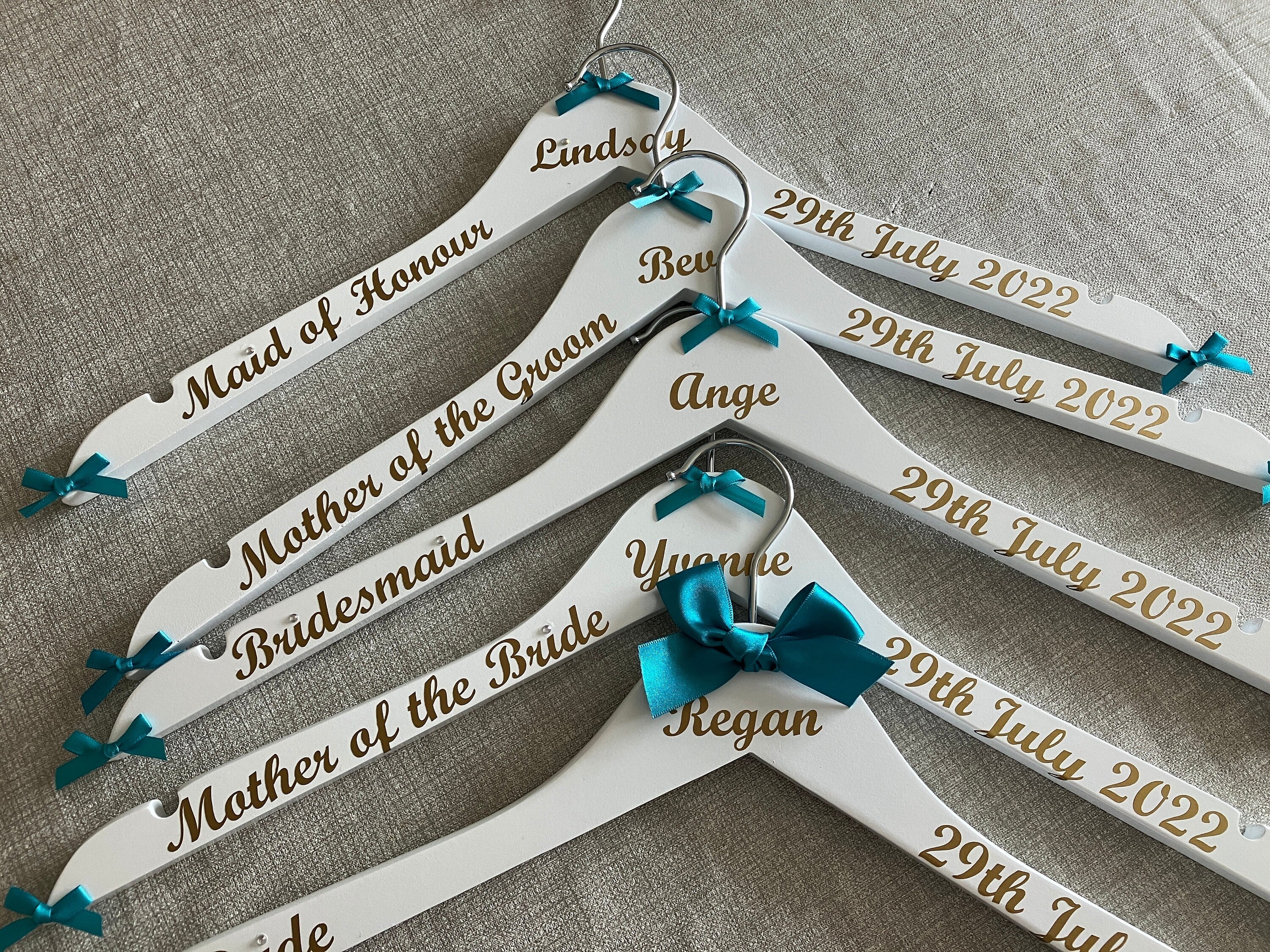 Set of 10 Wedding Hangers | Personalised with name, date, role | Ideal for the Bridal Party