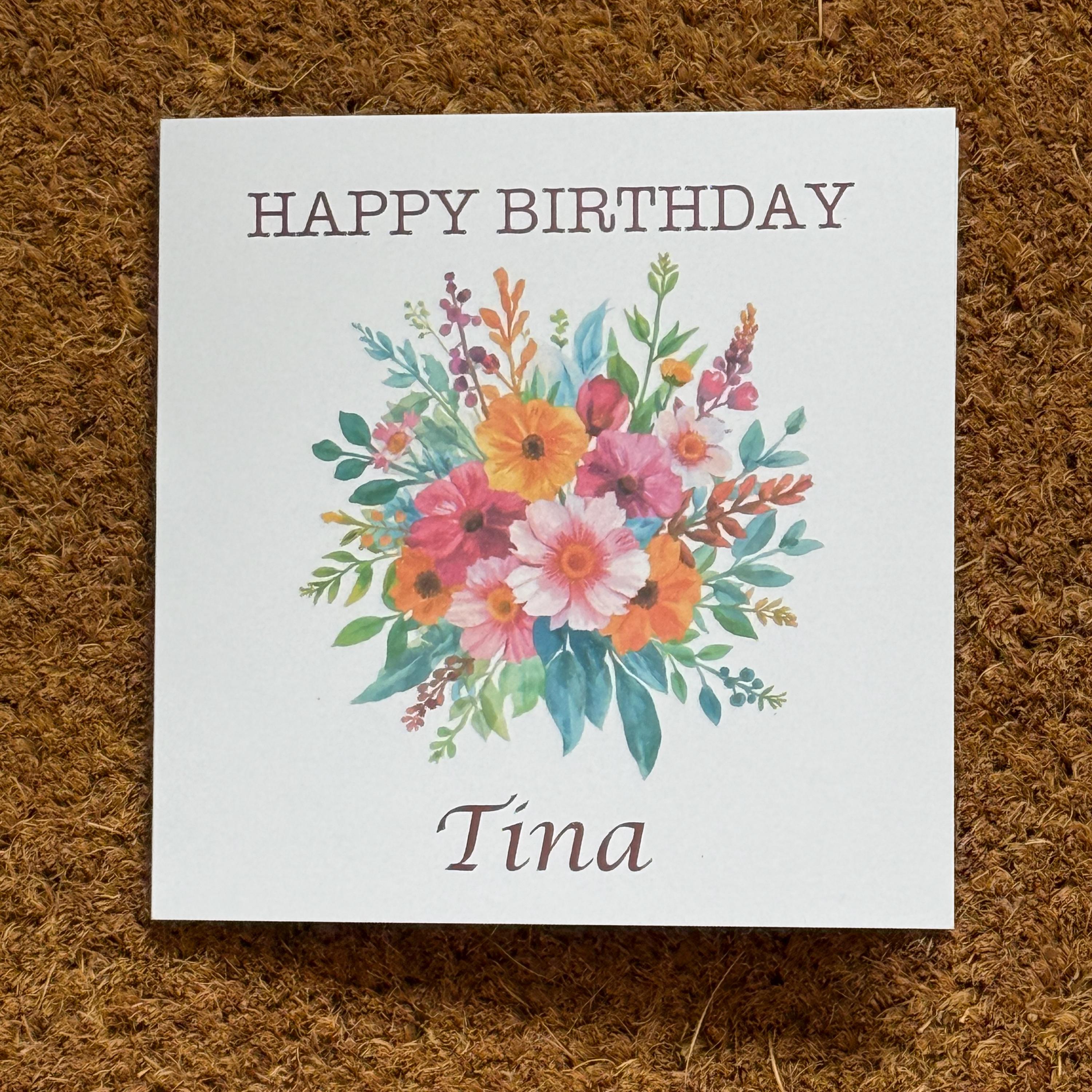 Floral Birthday Card | Watercolour Bouquet, Personalised Foiled Message (6x6 Inch)