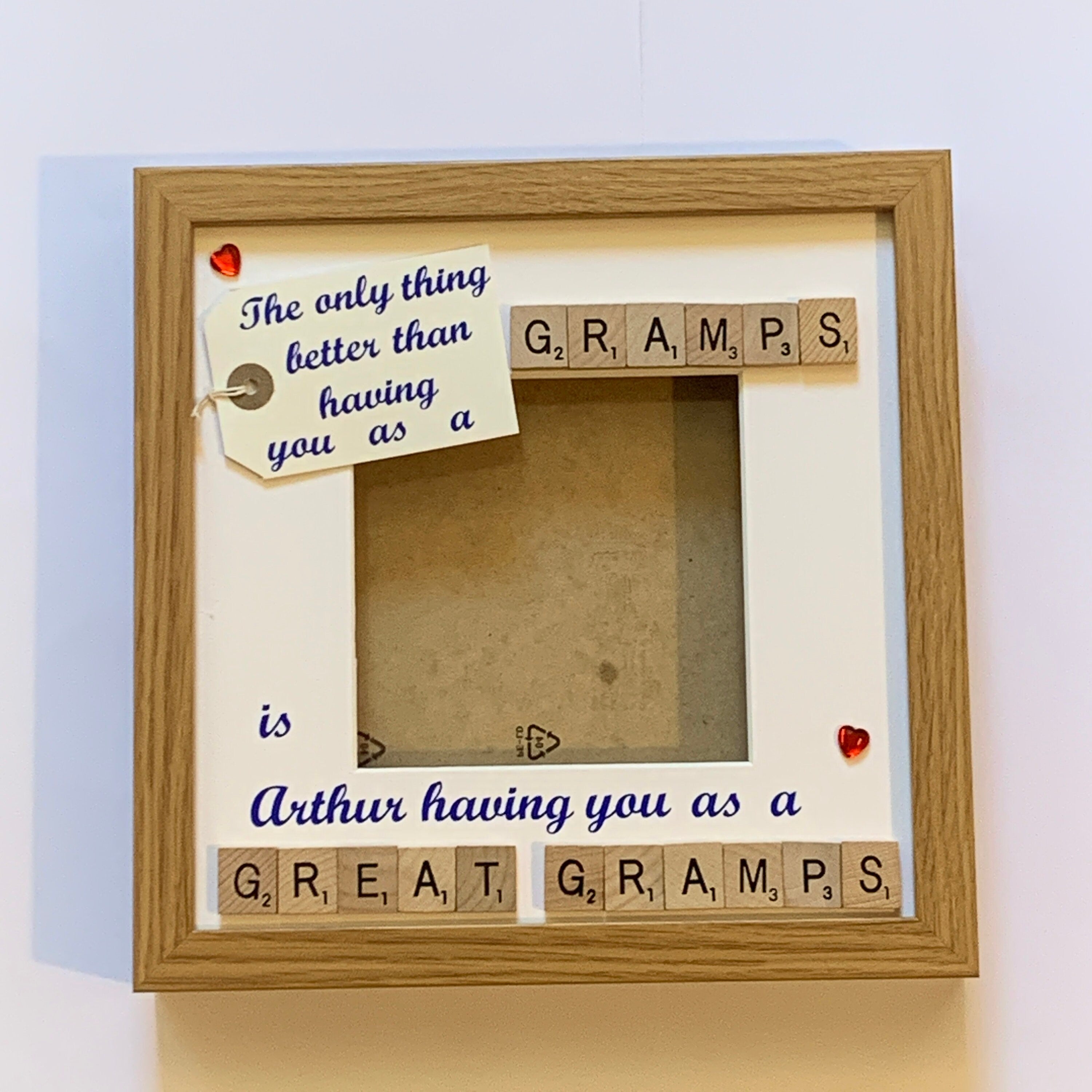 Grandad to Great Grandad Scrabble Art Photo Frame | Personalised gift for him