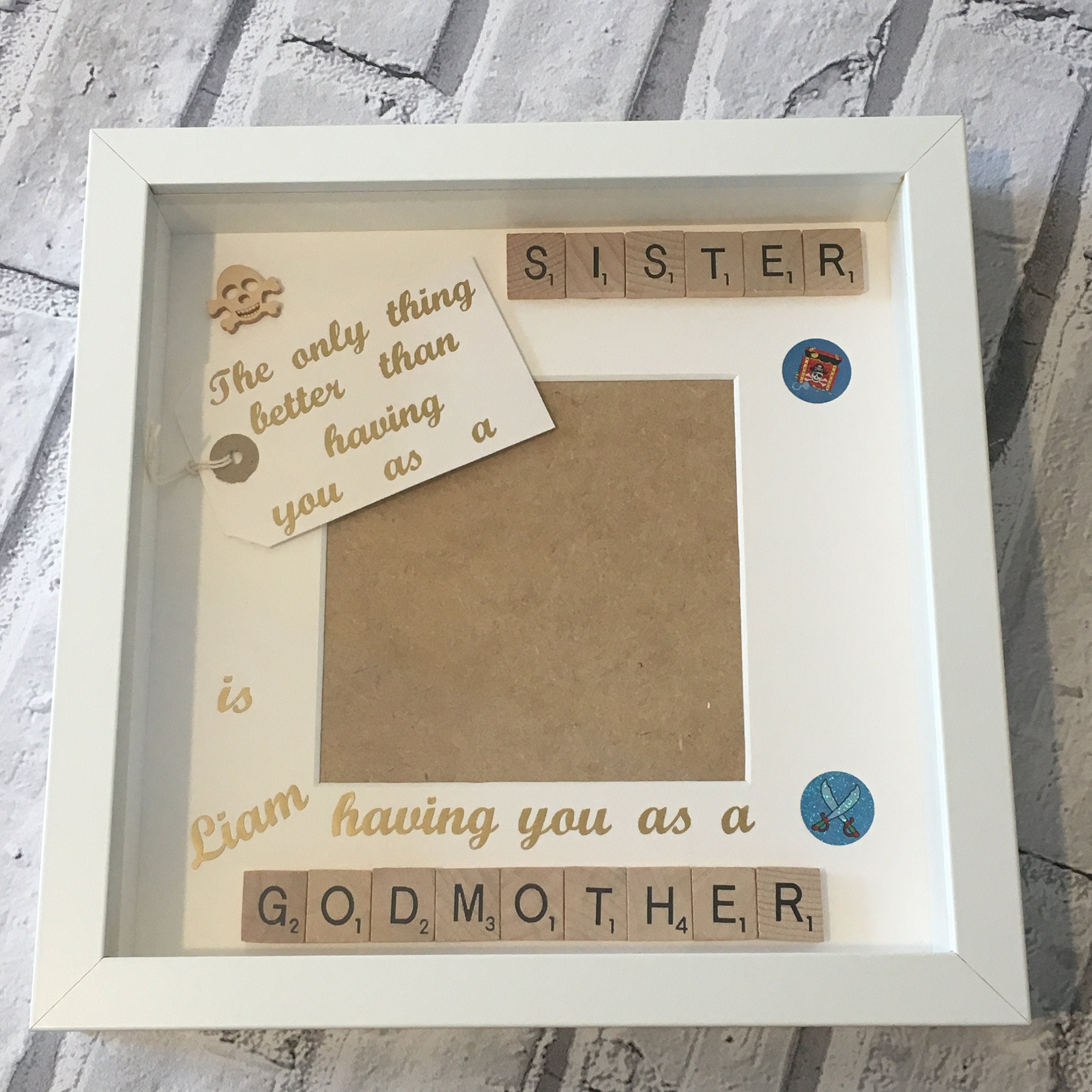 Friend to Godmother Scrabble Art Photo Frame | Personalised Godparent Gift