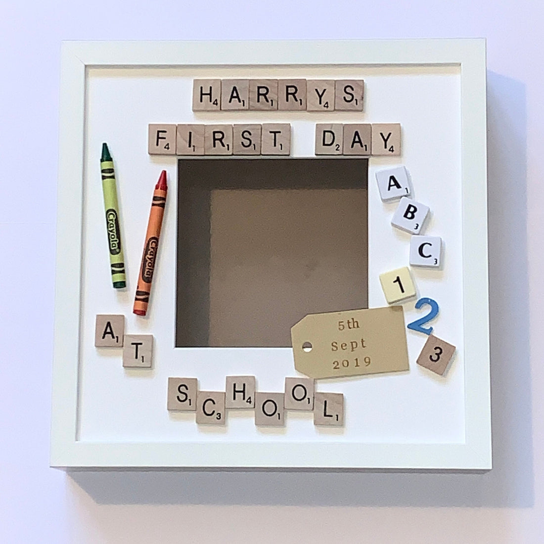 First Day at School Personalised Letter Tile Photo Box Frame | Custom School Keepsake Gift