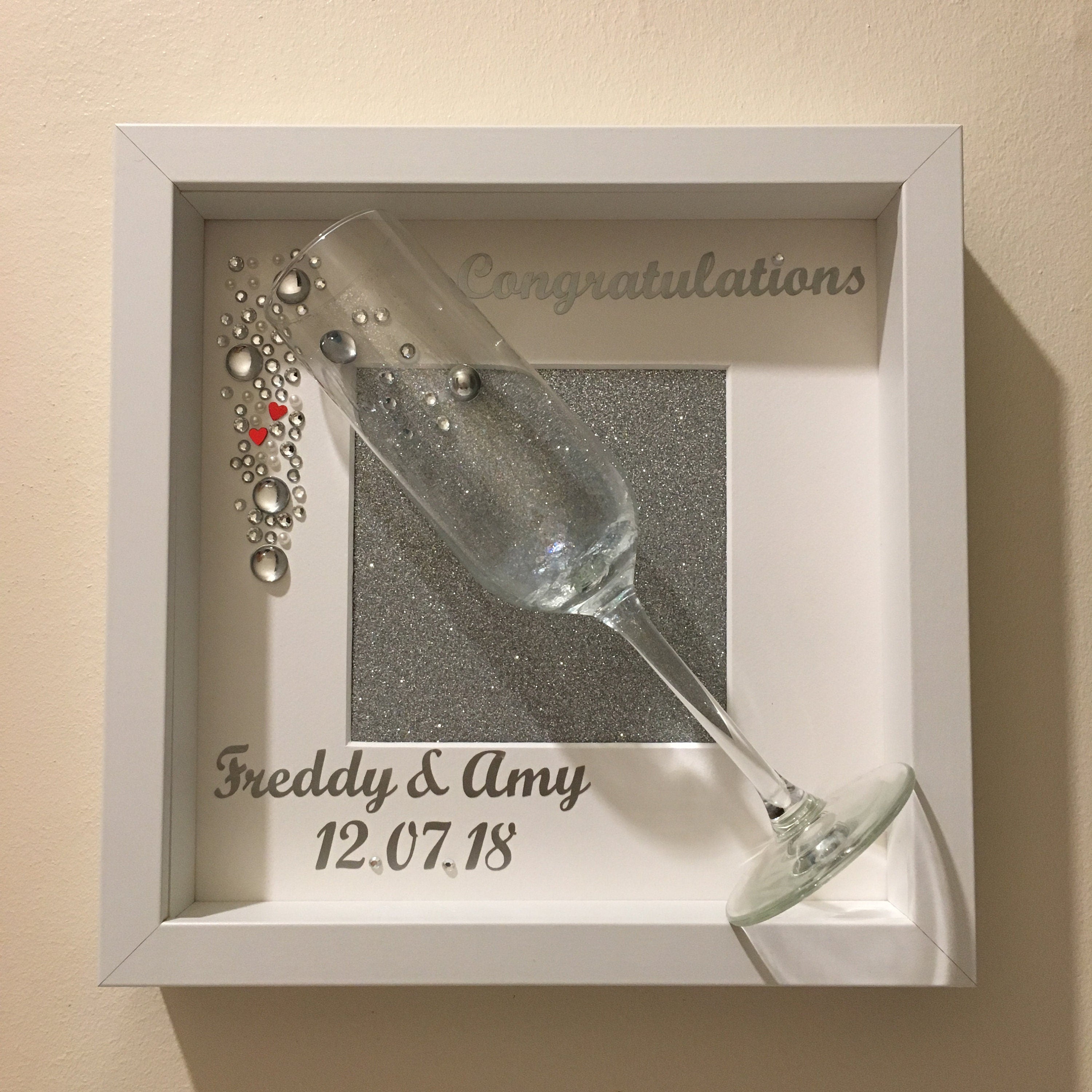 Champagne Flute Wedding Frame - Personalised with names and date.