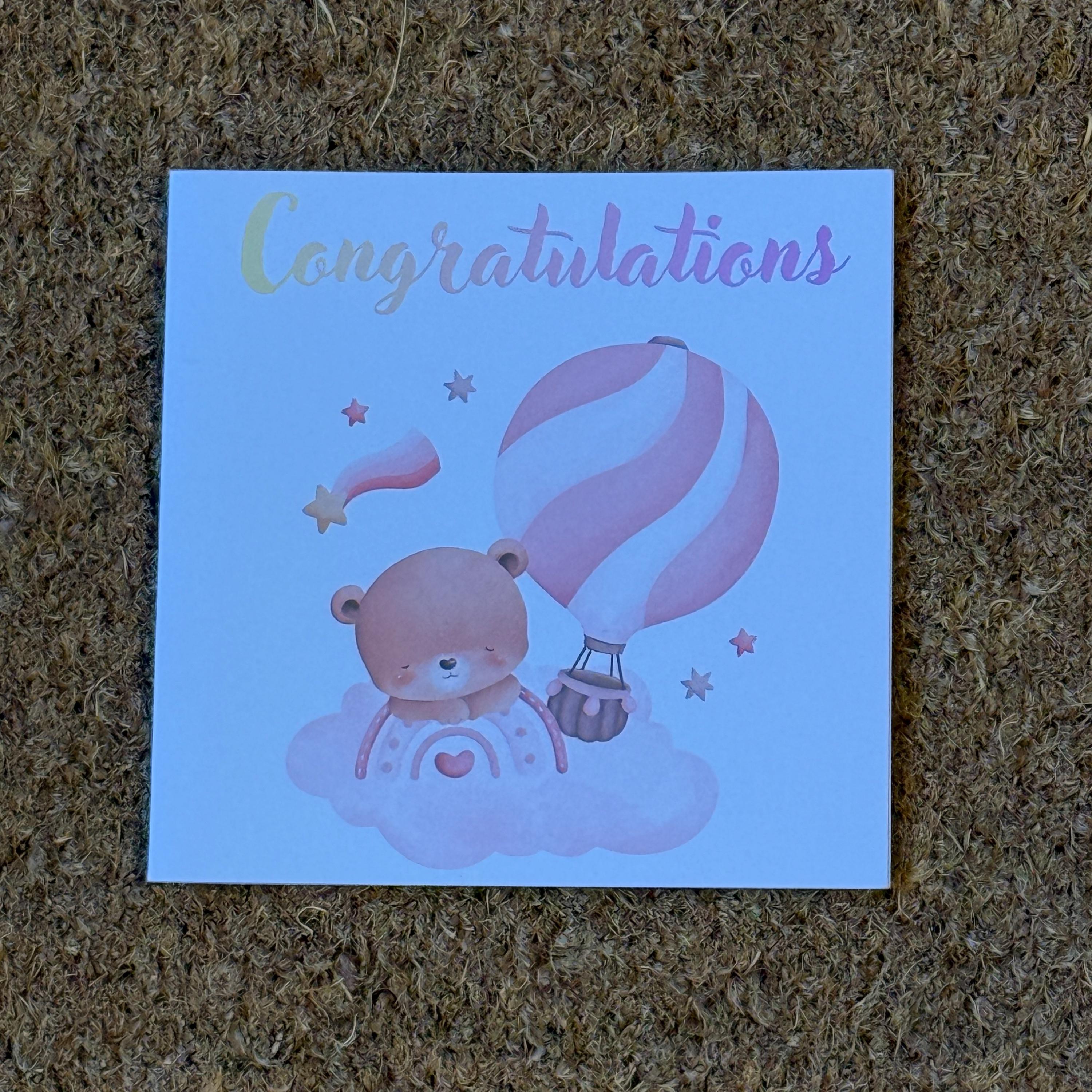 Baby Congratulations Card | Bear & Balloons, Newborn Gift