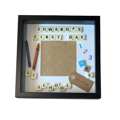First Day at School Personalised Letter Tile Photo Box Frame | Custom School Keepsake Gift