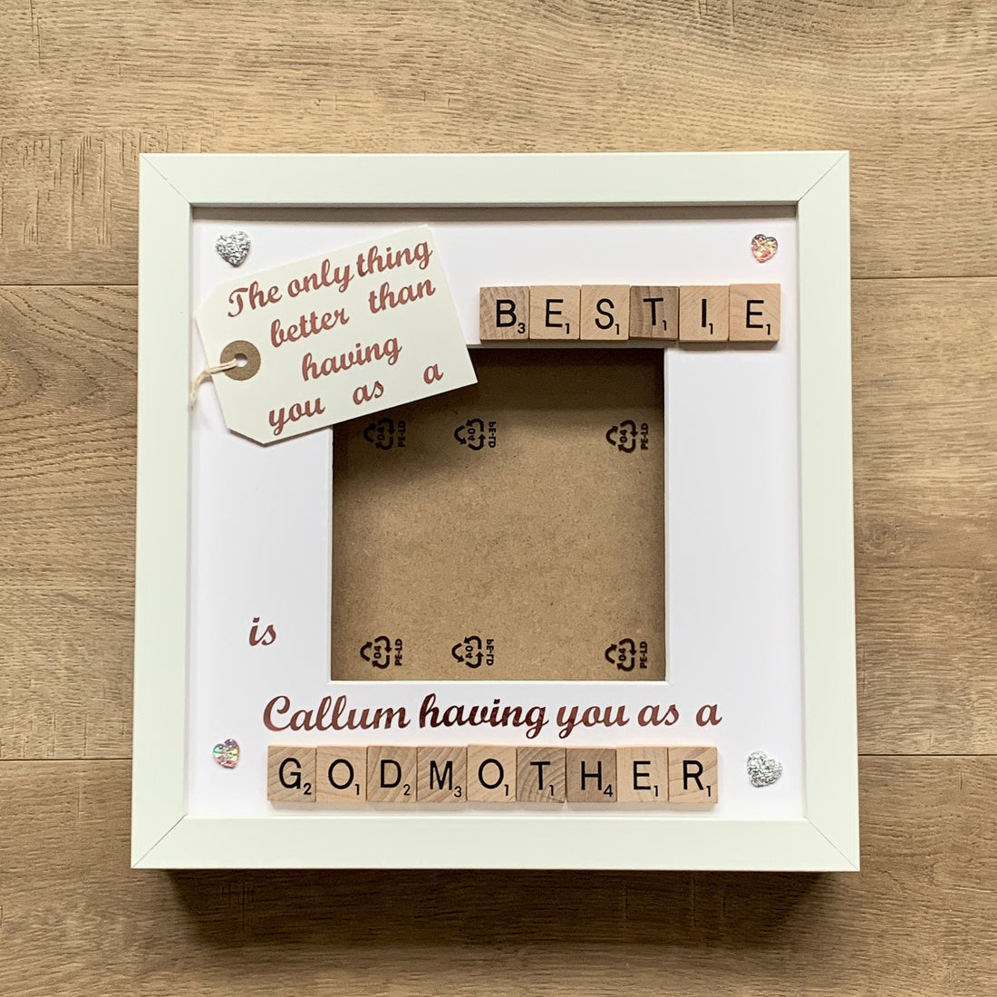 Godmother Scrabble Art Photo Frame | Godparent Gift | Personalised with Name