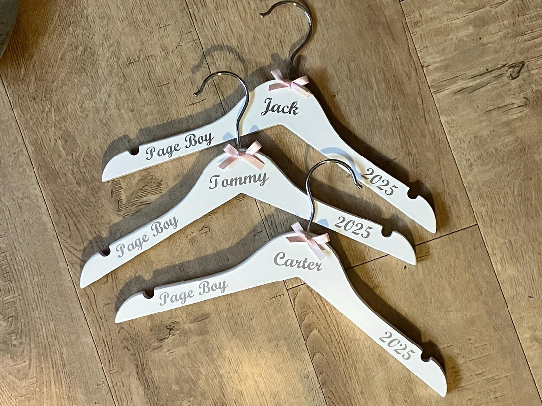 Page Boy Outfit Hanger | Personalised hanger for page Boy, Ring Bearer etc. Bridal Party Keepsake