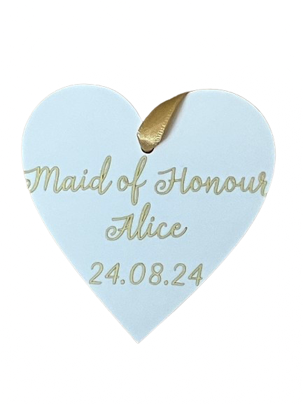 Wedding Hanger Heart, Personalised with name, role and date.  Bridal Party Hanger Tag Keepsake