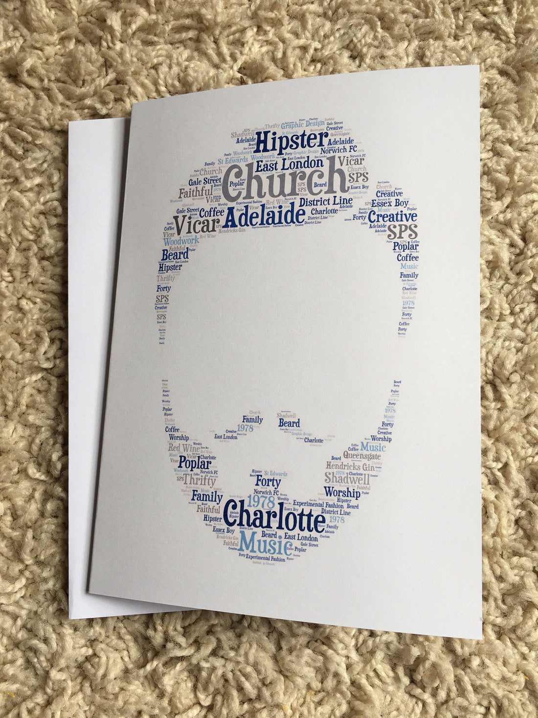 Typography Word Art A5 Card - Personalised with your words, choice of image and colours.