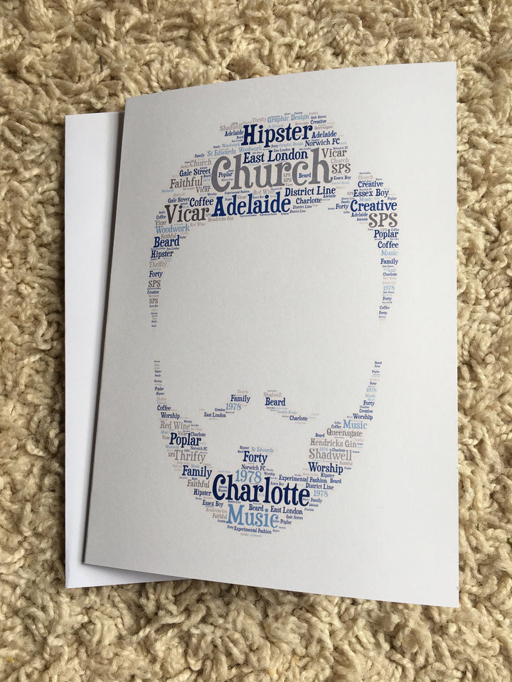 Typography Word Art A5 Card - Personalised with your words, choice of image and colours.
