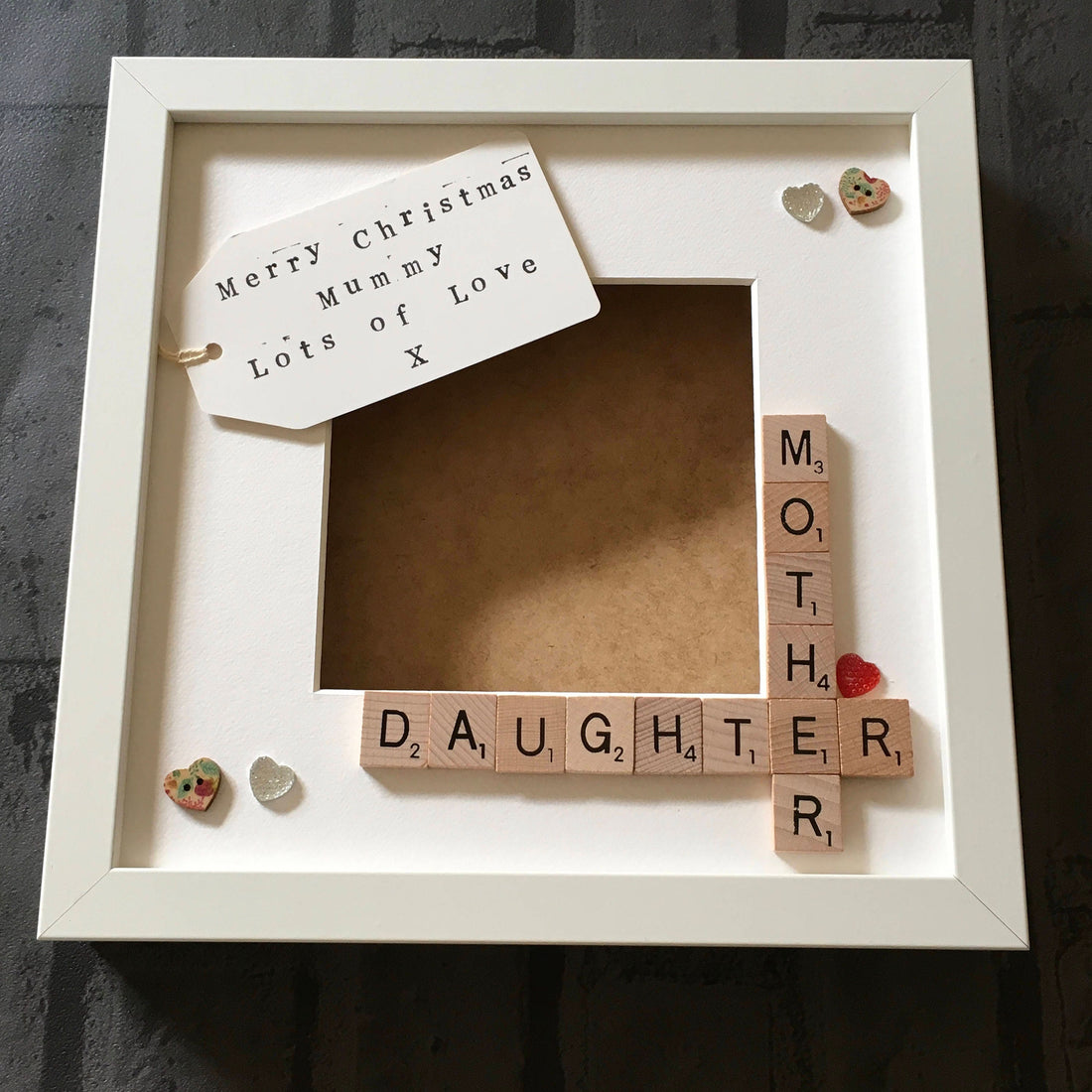 Mother Daughter Scrabble Art Frame, with personalised message. Photo Gift