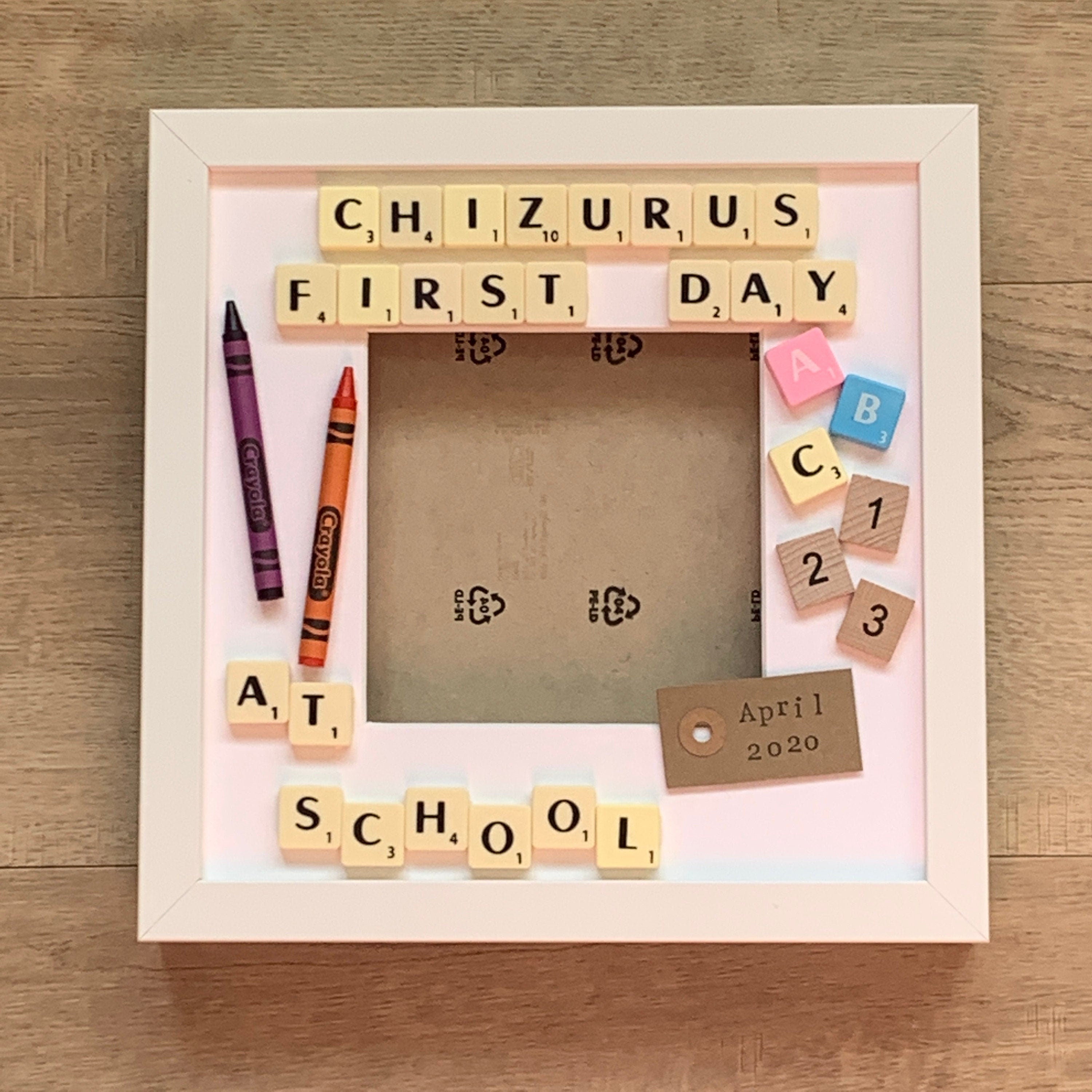 First Day at School Personalised Letter Tile Photo Box Frame | Custom School Keepsake Gift