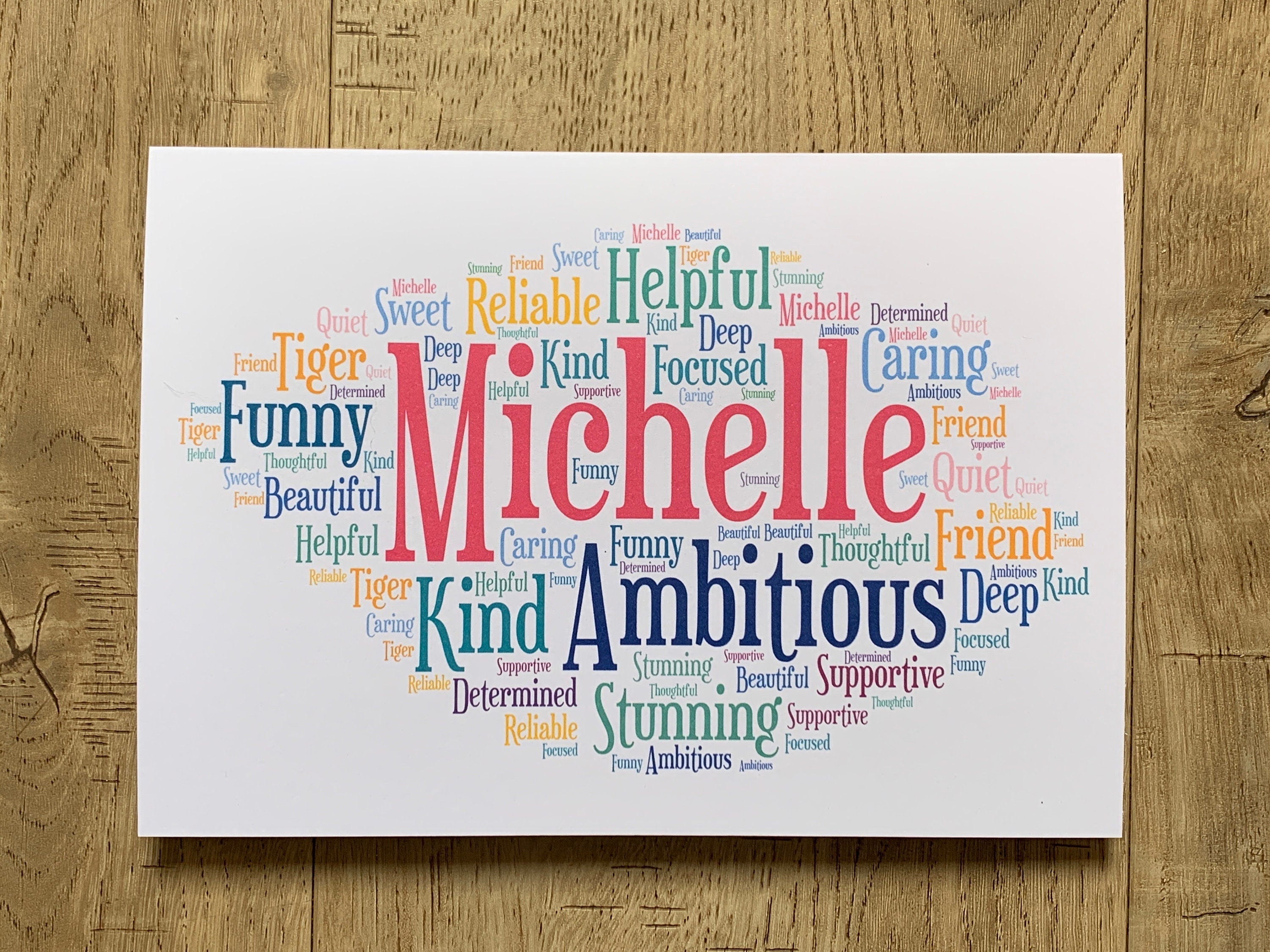 Typography Personalised Word Art Card, Custom Greetings Card