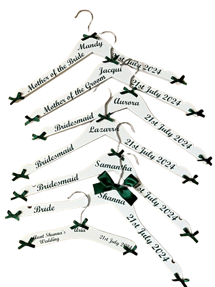 Set of 10 Wedding Hangers | Personalised with name, date, role | Ideal for the Bridal Party