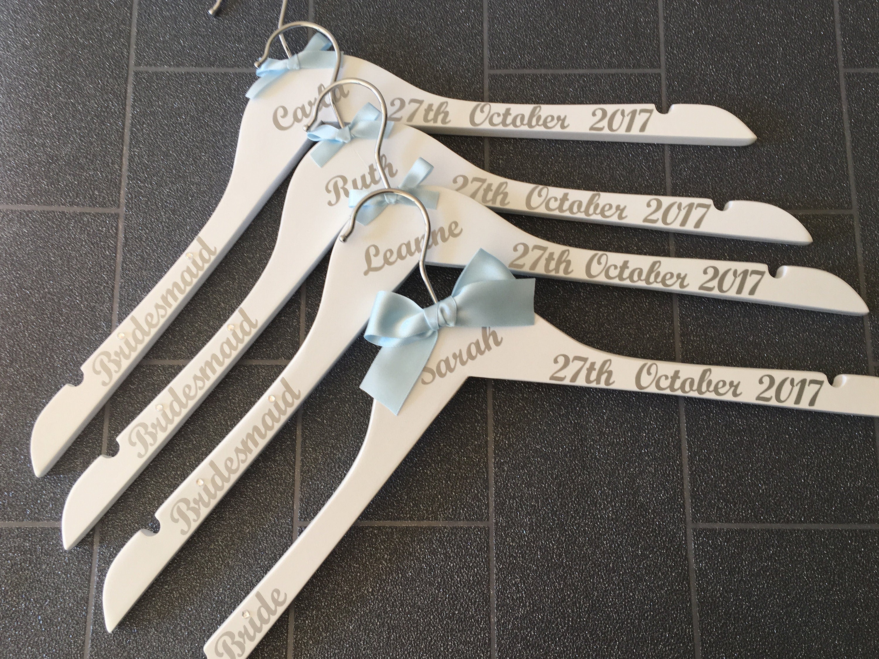 Wedding Outfit Hangers - Personalised set of 6 - Name, Date and Role - Choice of Colours