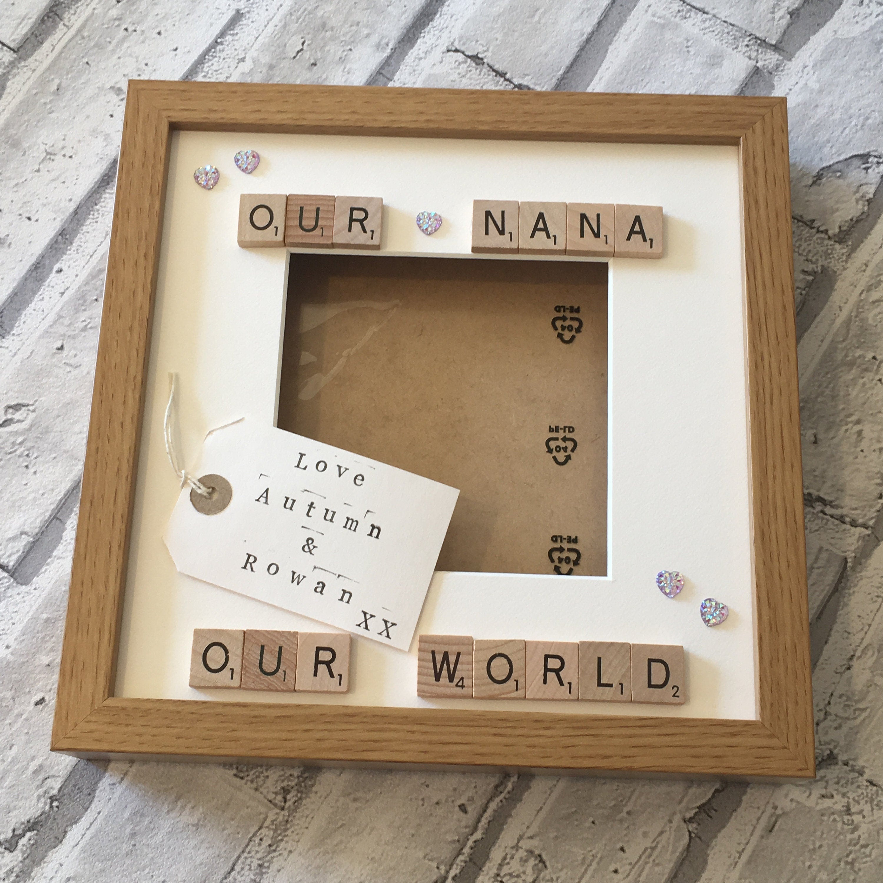 Our World, Nana, Grandma, Personalised Scrabble Art Photo Frame,