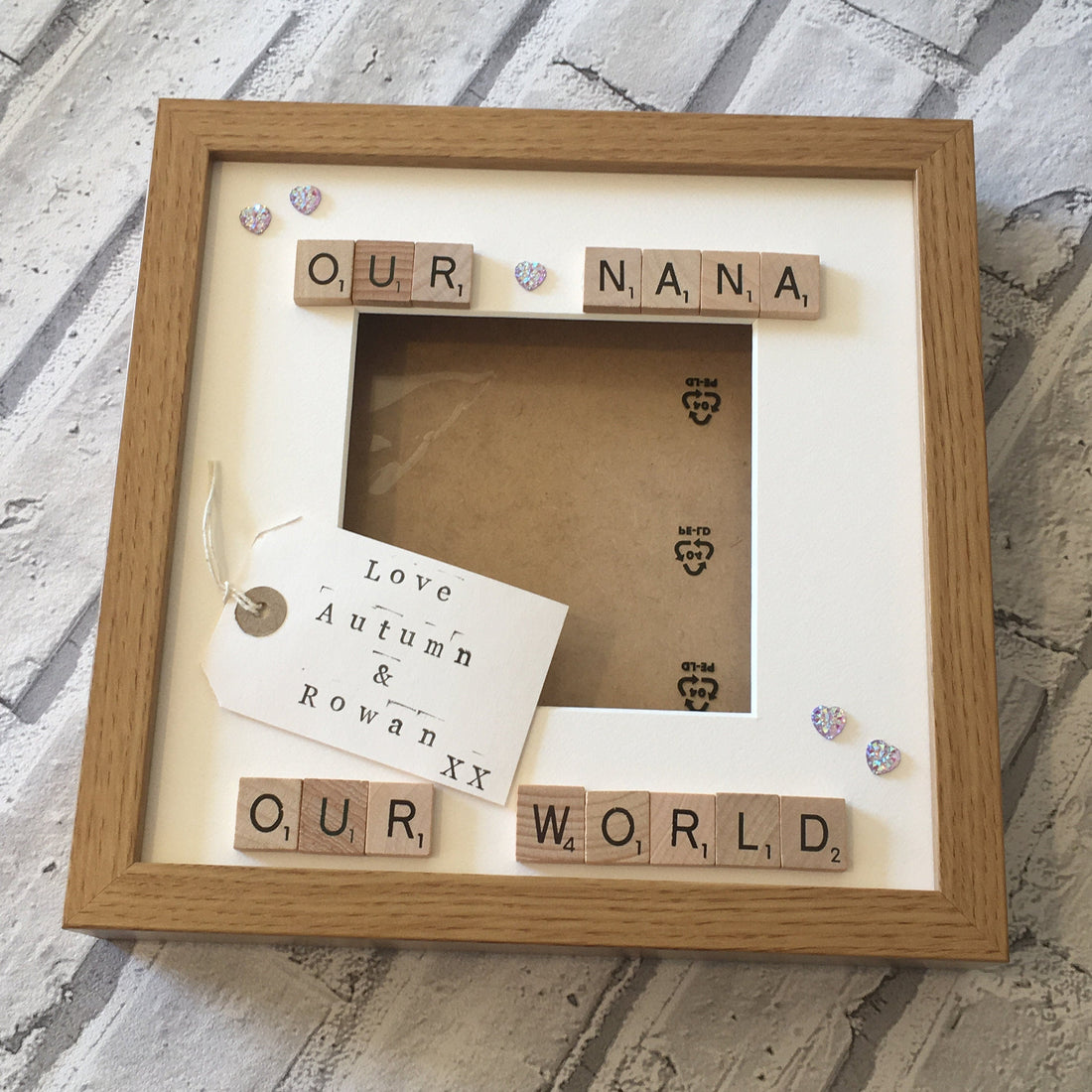Our World, Nana, Grandma, Personalised Scrabble Art Photo Frame,