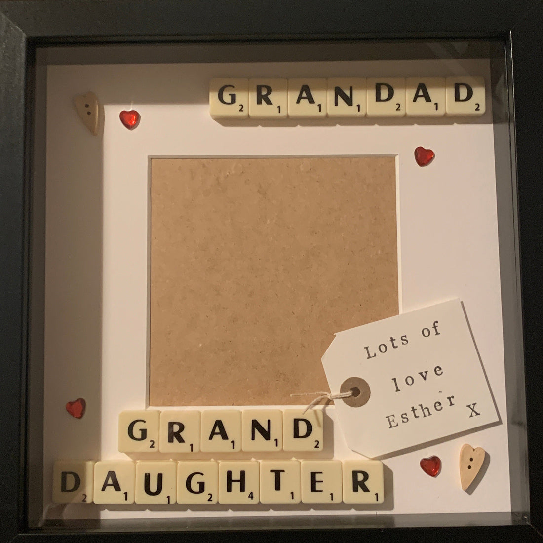 Granddad Granddaughter Letter Tile Photo Frame - Personalised Tag inside - Choice of colours