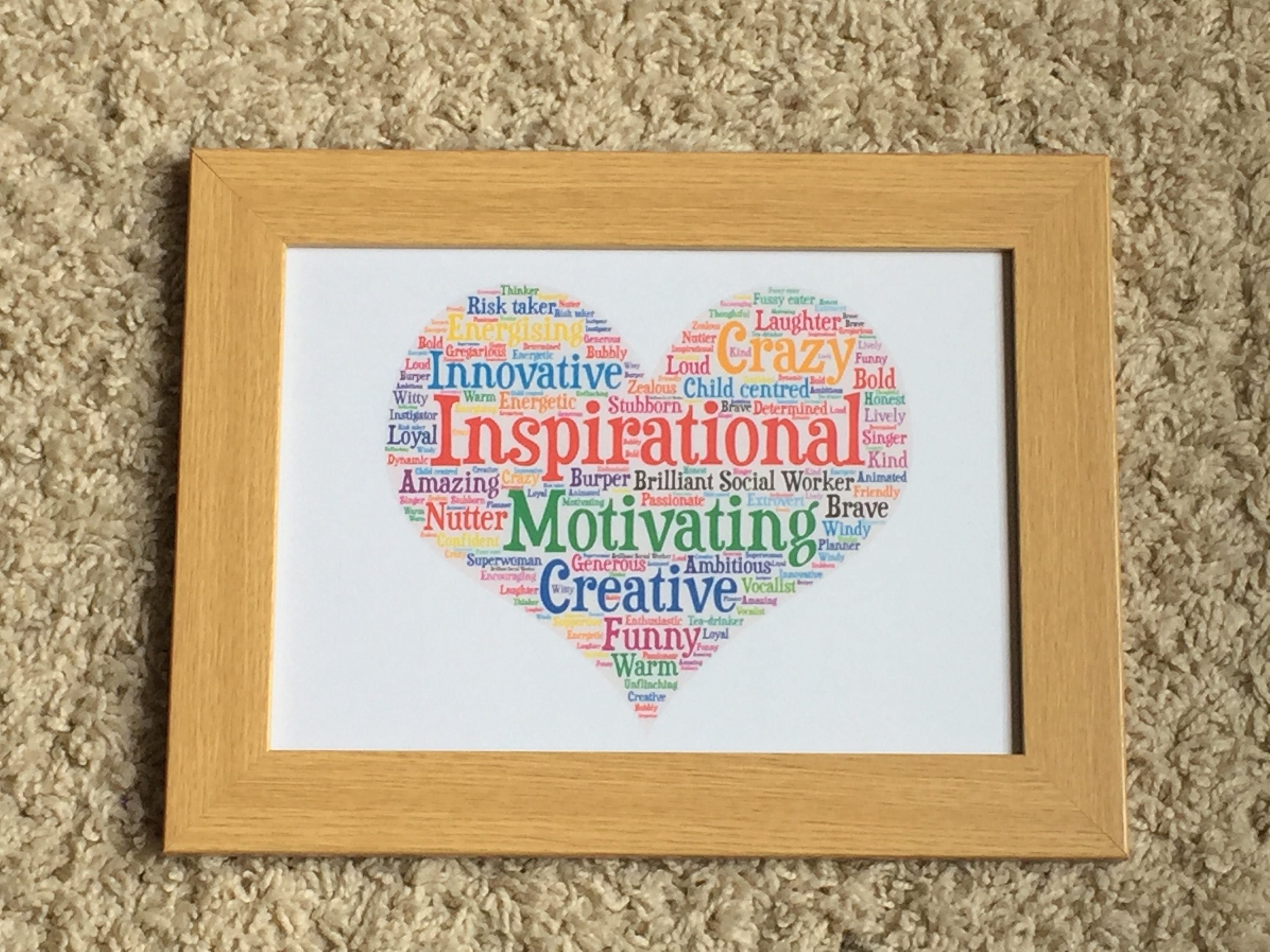 Word Art Typography Shape Framed Print - Personalised with choice of shape, colours and your words.