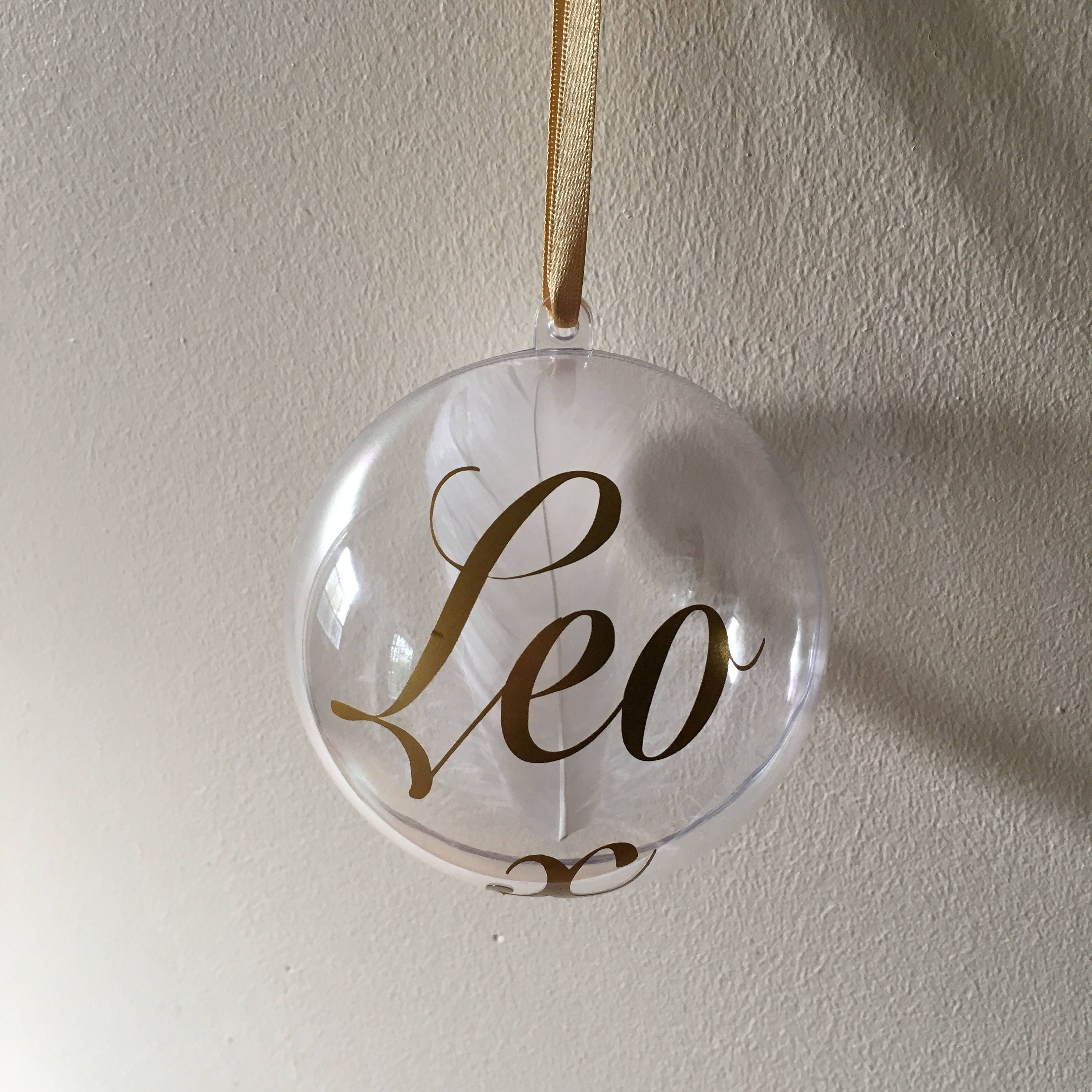 Christmas Memory Bauble, Personalised with name. Feather Ornament