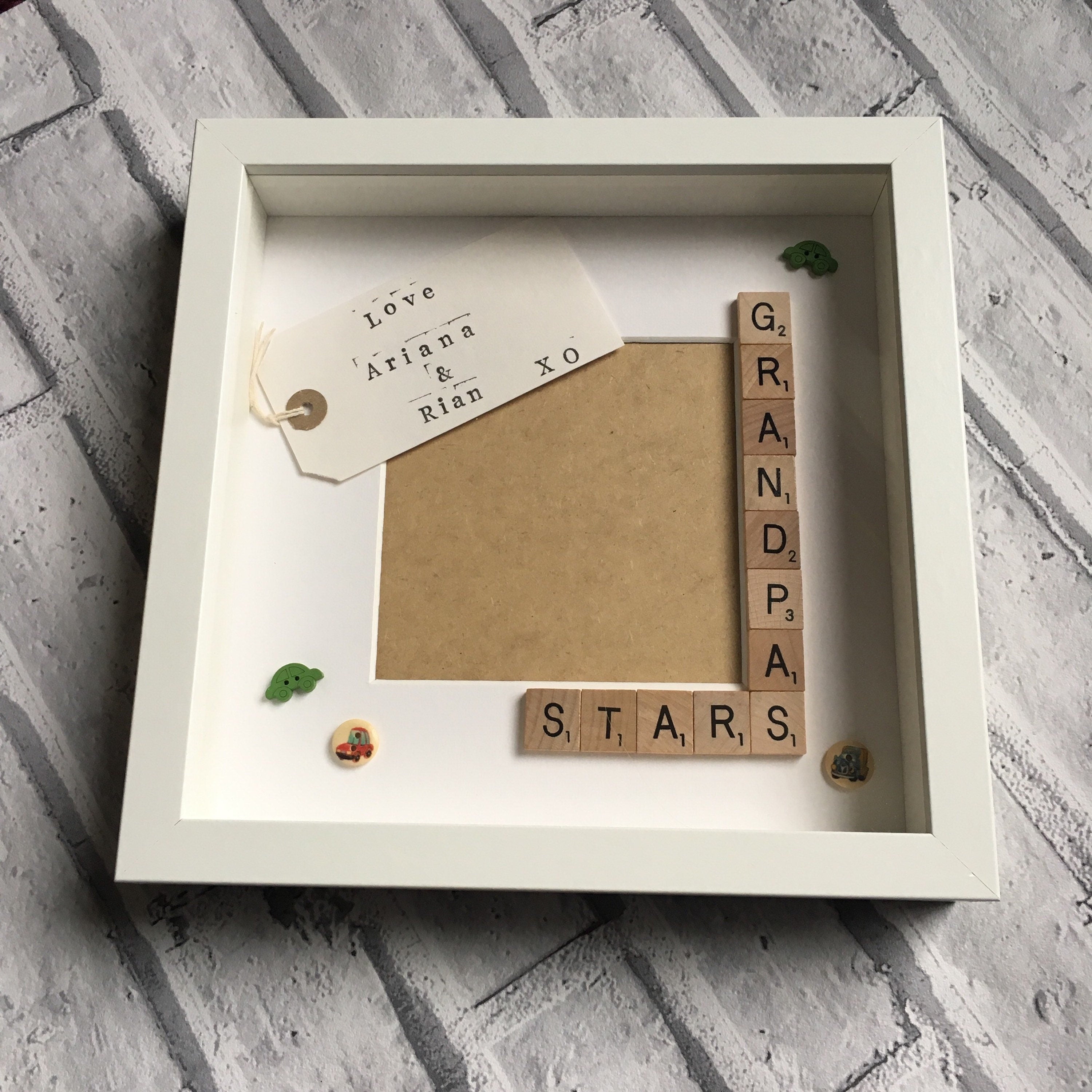 Grandad's Stars, Monsters or Angels Scrabble Art Photo Frame | Personalised Message.