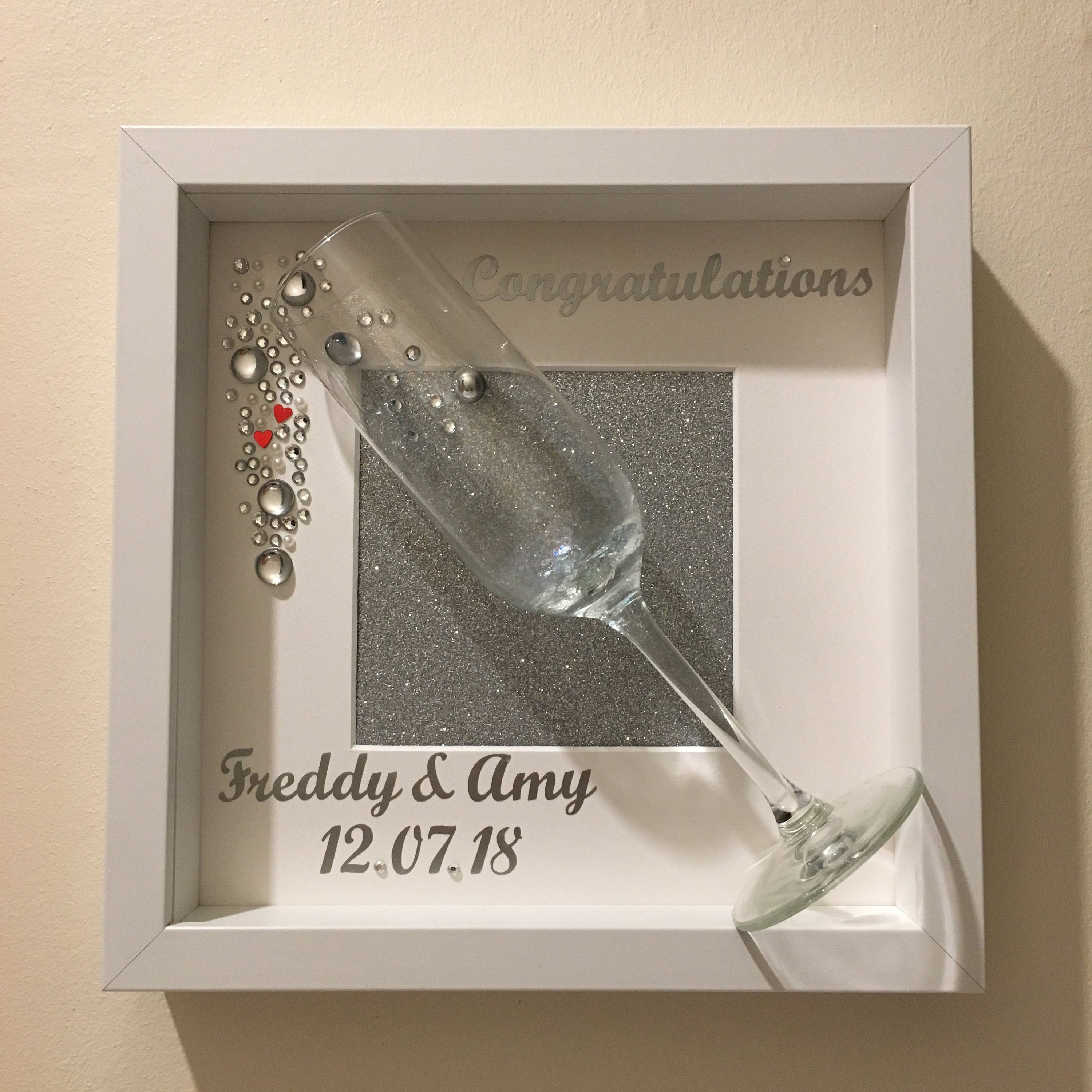 Champagne Flute Wedding Frame - Personalised with names and date.
