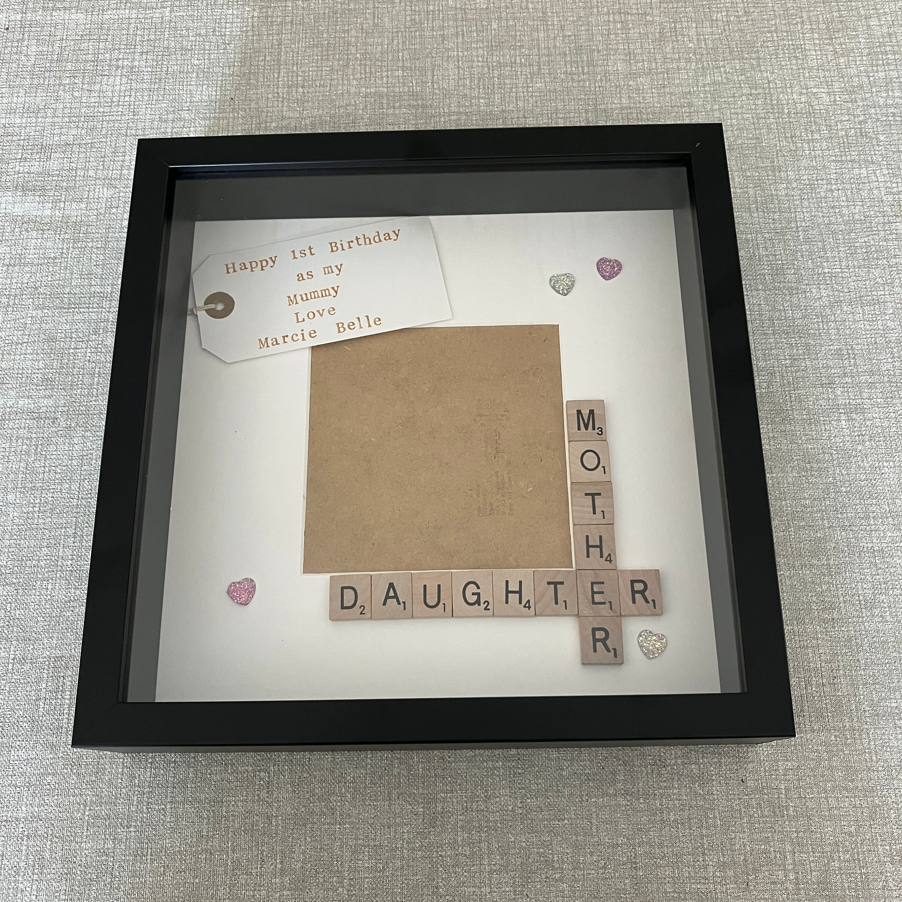 Mother Daughter Scrabble Art Frame, with personalised message. Photo Gift