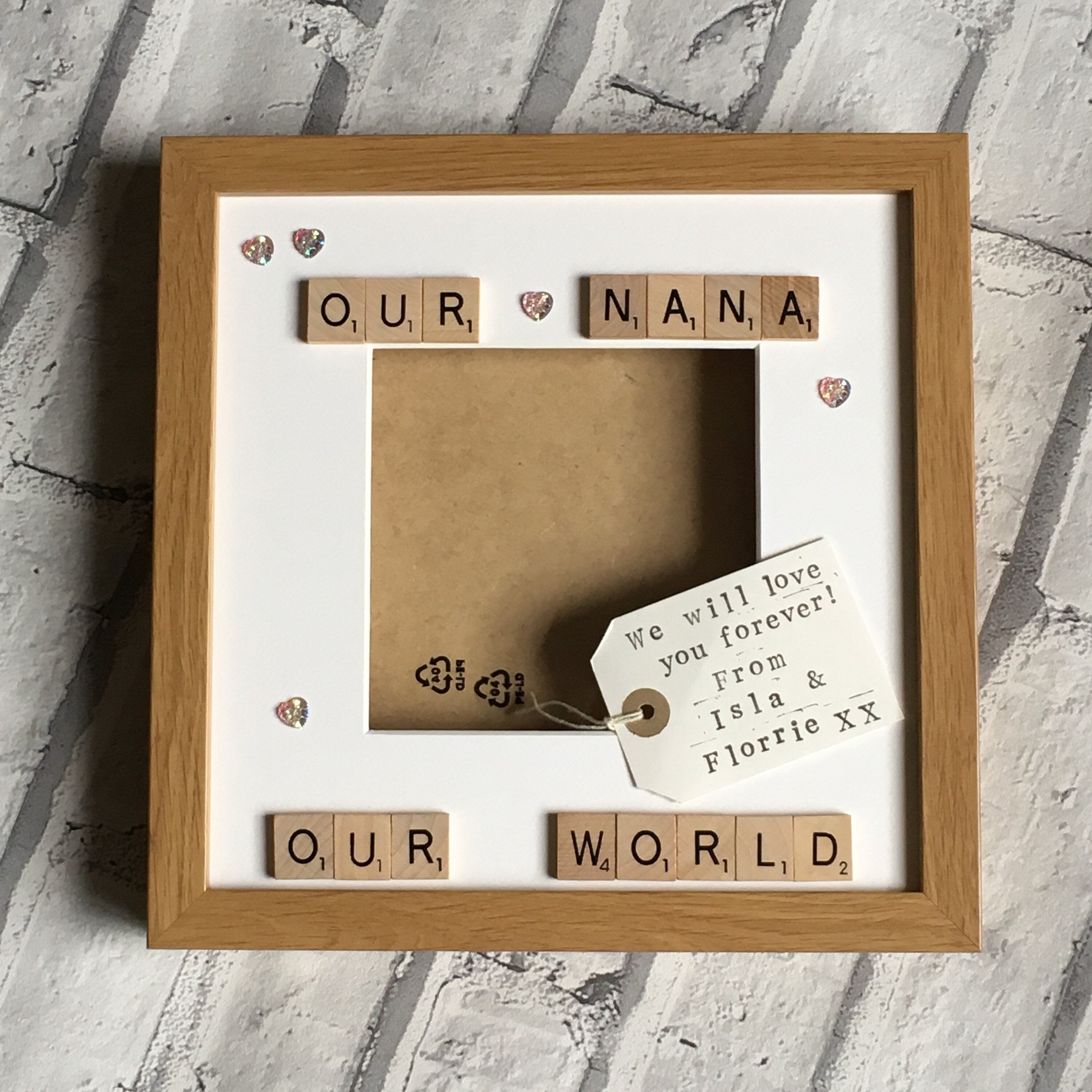 Our World, Nana, Grandma, Personalised Scrabble Art Photo Frame,