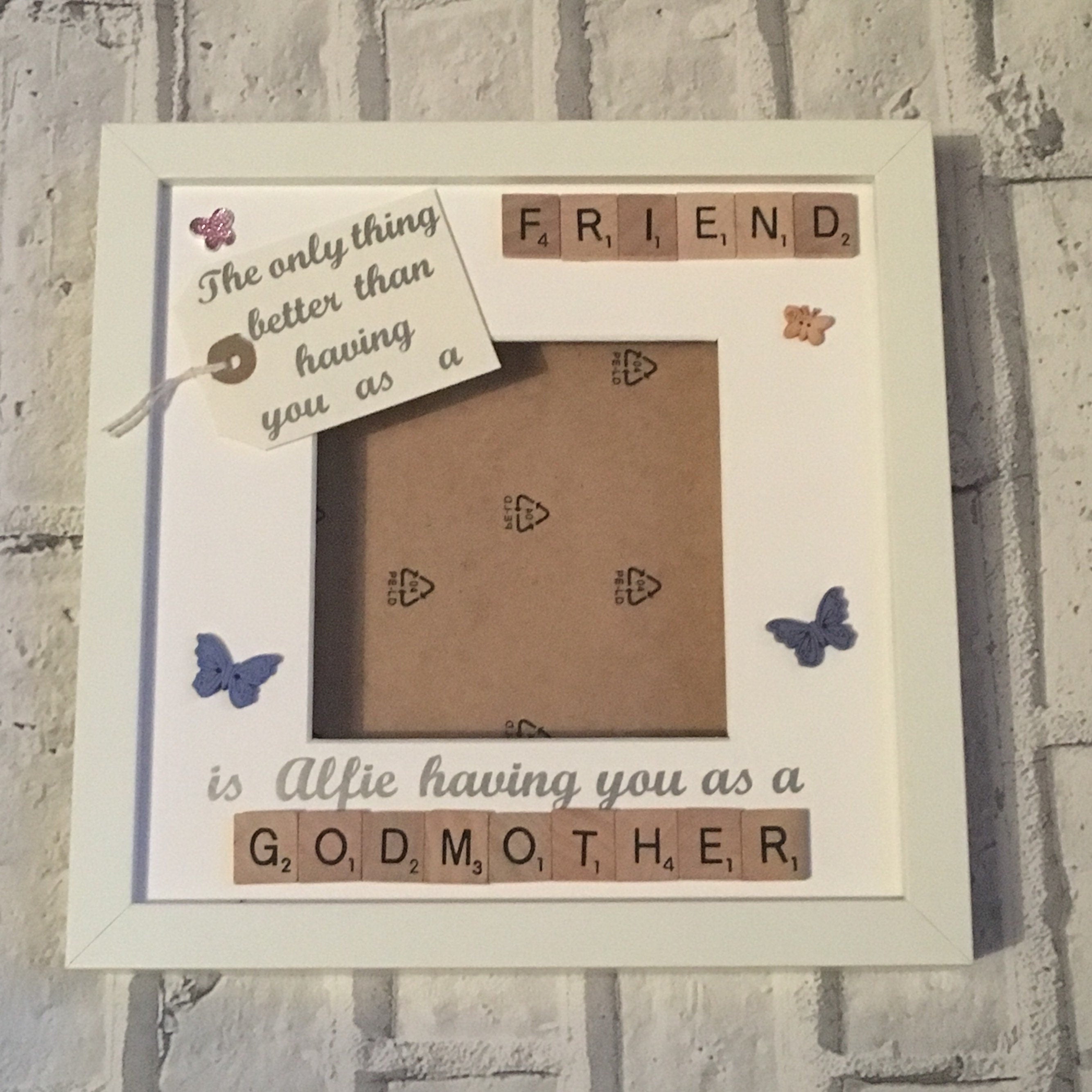 Friend to Godmother Scrabble Art Photo Frame | Personalised Godparent Gift