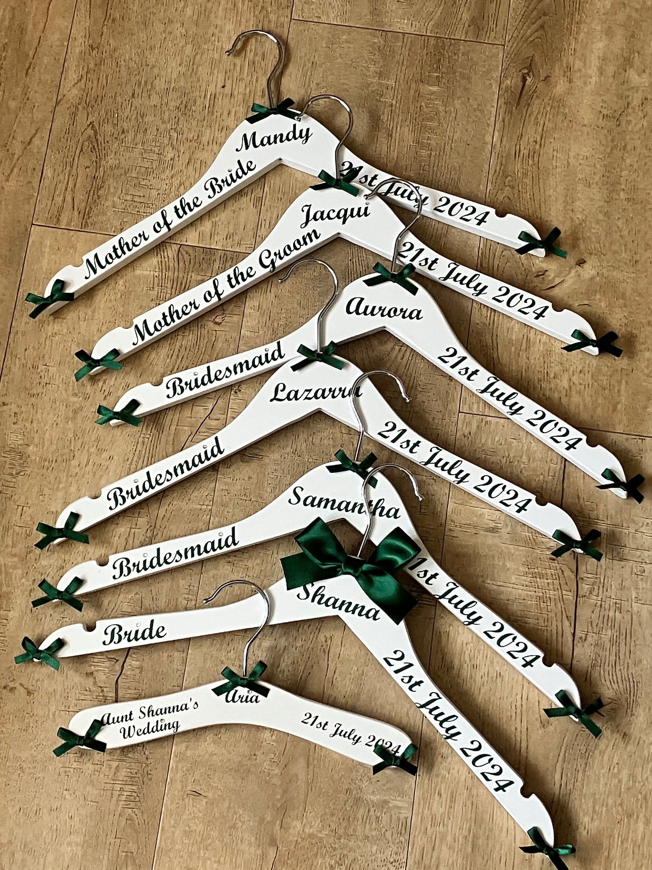 Customised Wedding hangers - Set of 7 - Bridal Party Outfit Organisers - Personalised