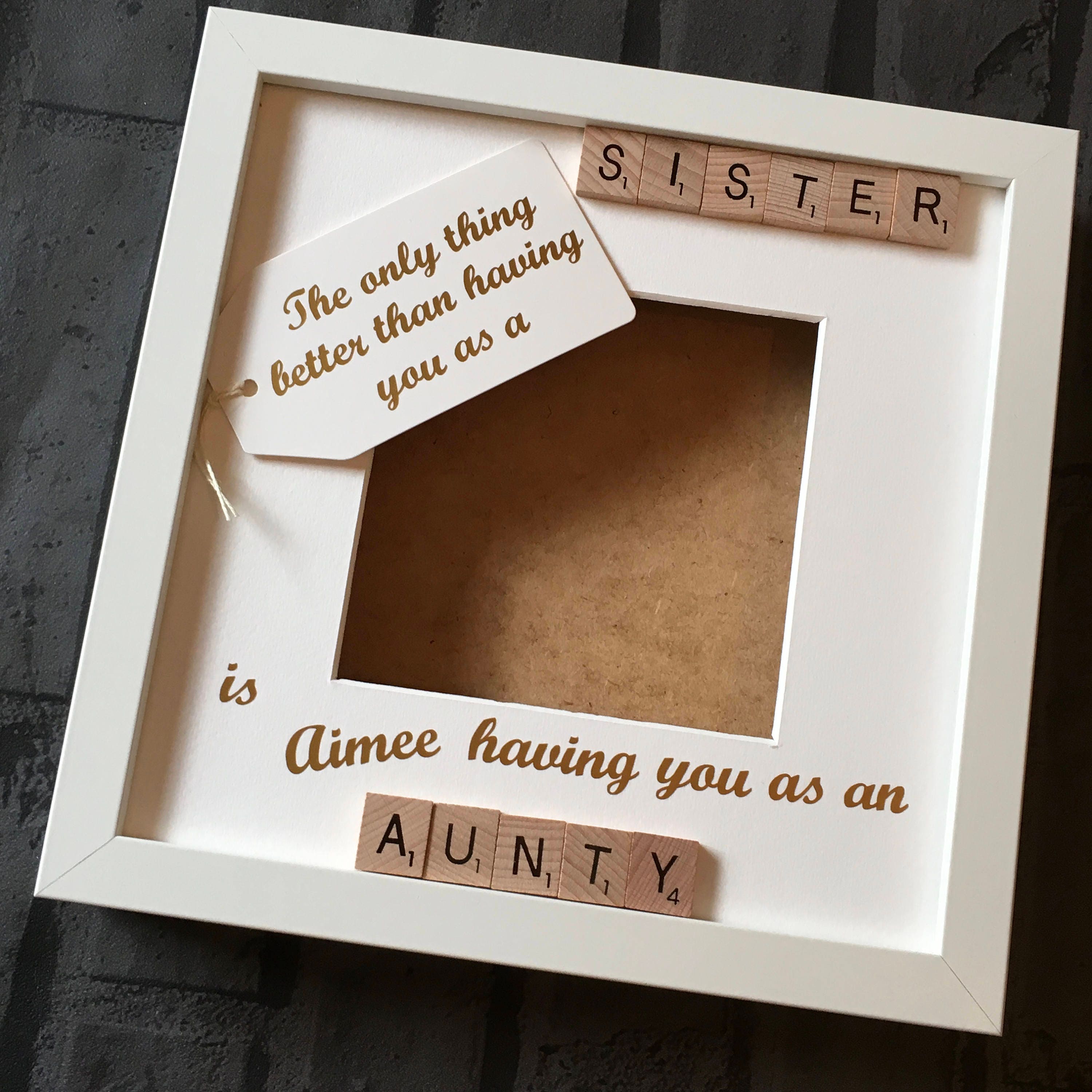 Auntie Sister Letter Tile Photo Frame - Personalised Message - available in a choice of colours
